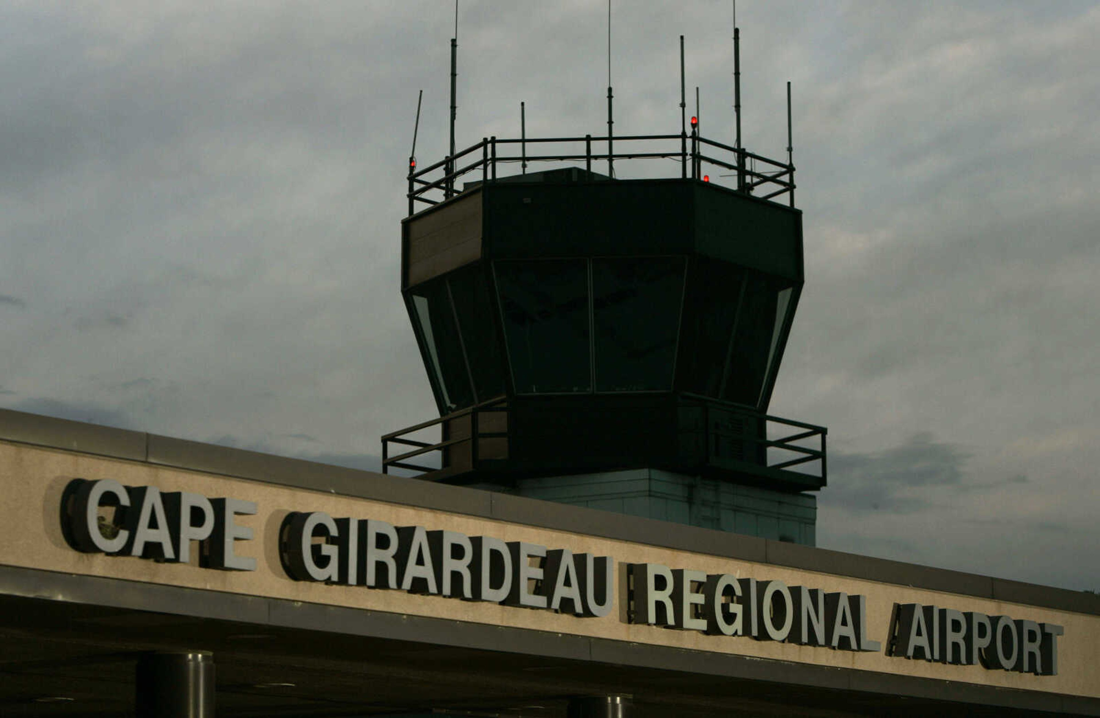 The control tower and terminal building at Cape Girardeau Regional Airport in Cape Girardeau, Mo., is seen in this photo taken, Wednesday, March 25, 2009. (AP Photo/Jeff Roberson)