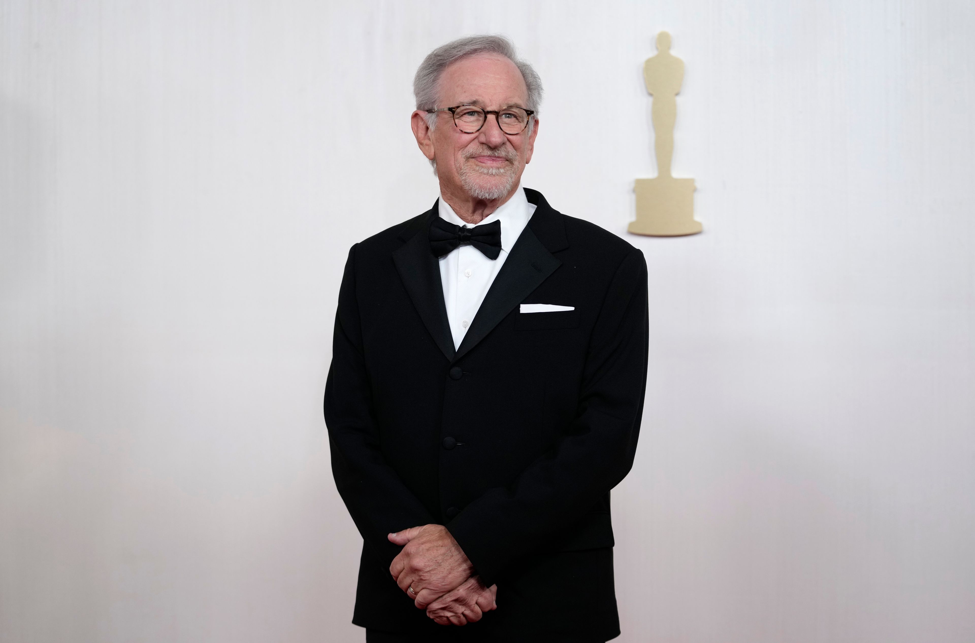 FILE - Steven Spielberg arrives at the Oscars, March 10, 2024, in Los Angeles. (AP Photo/Ashley Landis, File)