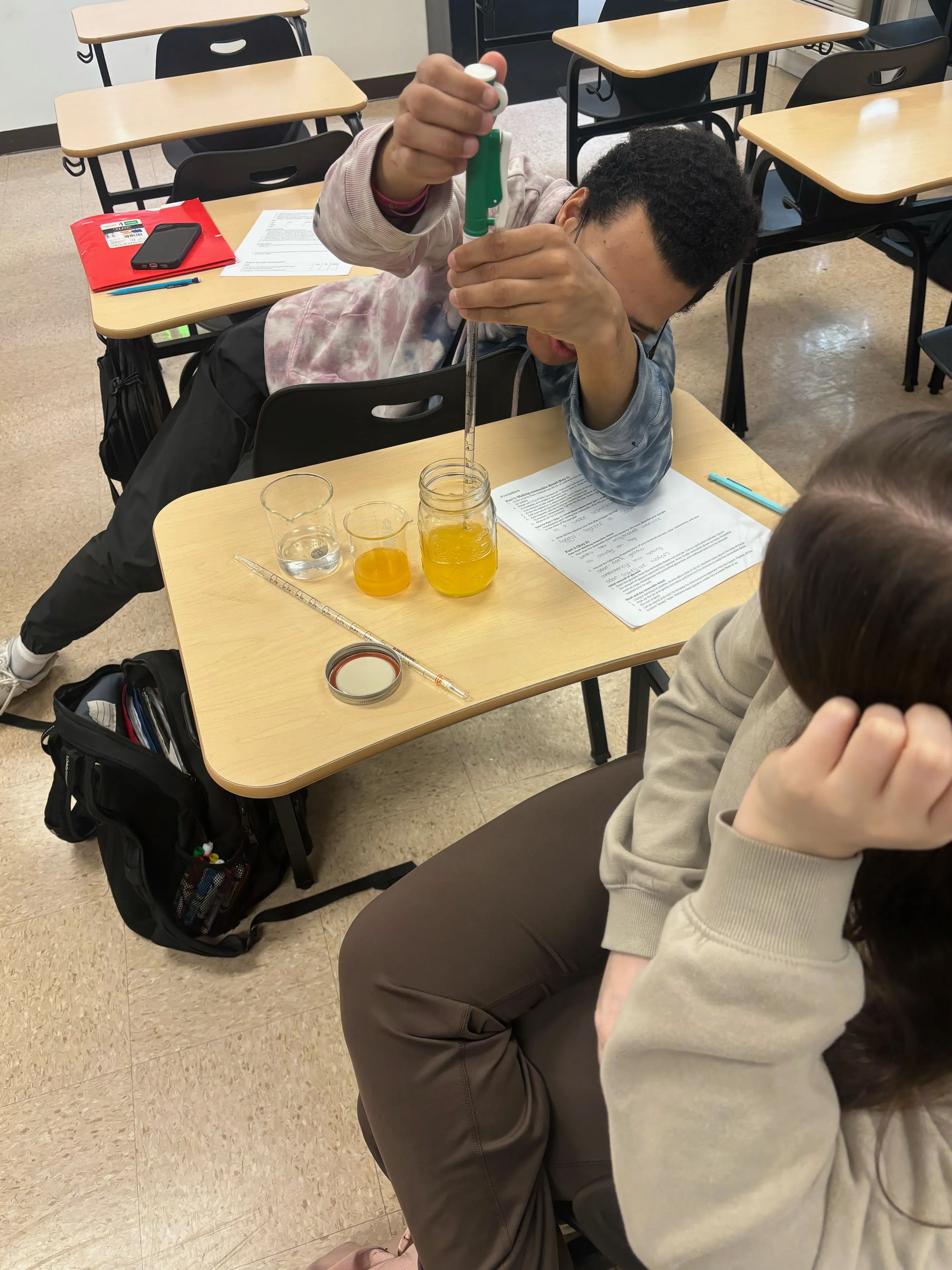 Chaffee high school chemistry students making diesel fuel from canola oil, corn oil and used cooking oil in Jon Rodgers' class last year.