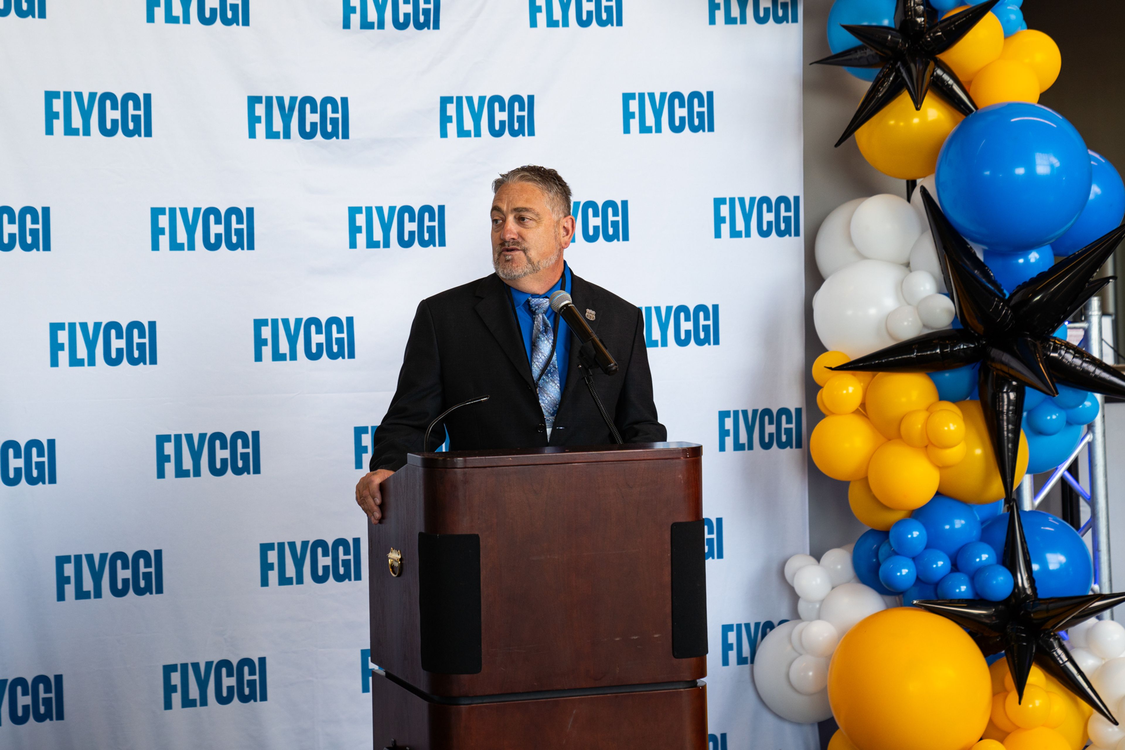 Airport manager JoJo Stuart speaks to the attendees at a press conference on Tuesday, Oct. 1 in the new Cape Girardeau Regional Airport terminal.