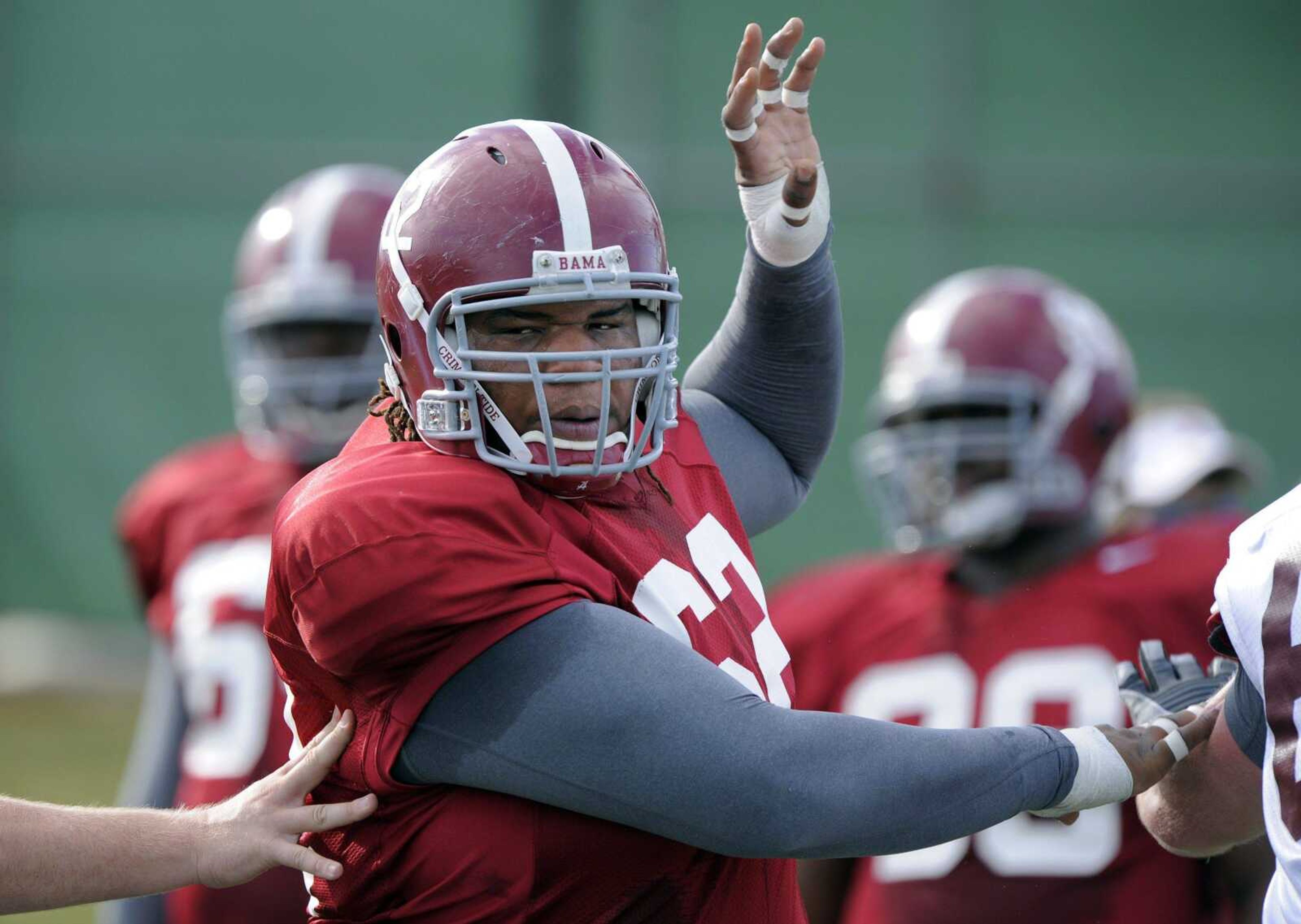 Alabama defensive lineman Terrence Cody participates in practice Sunday in Costa Mesa, Calif. Alabama plays Texas in the BCS Championship game Thursday. (MARK J. TERRILL ~ Associated Press)