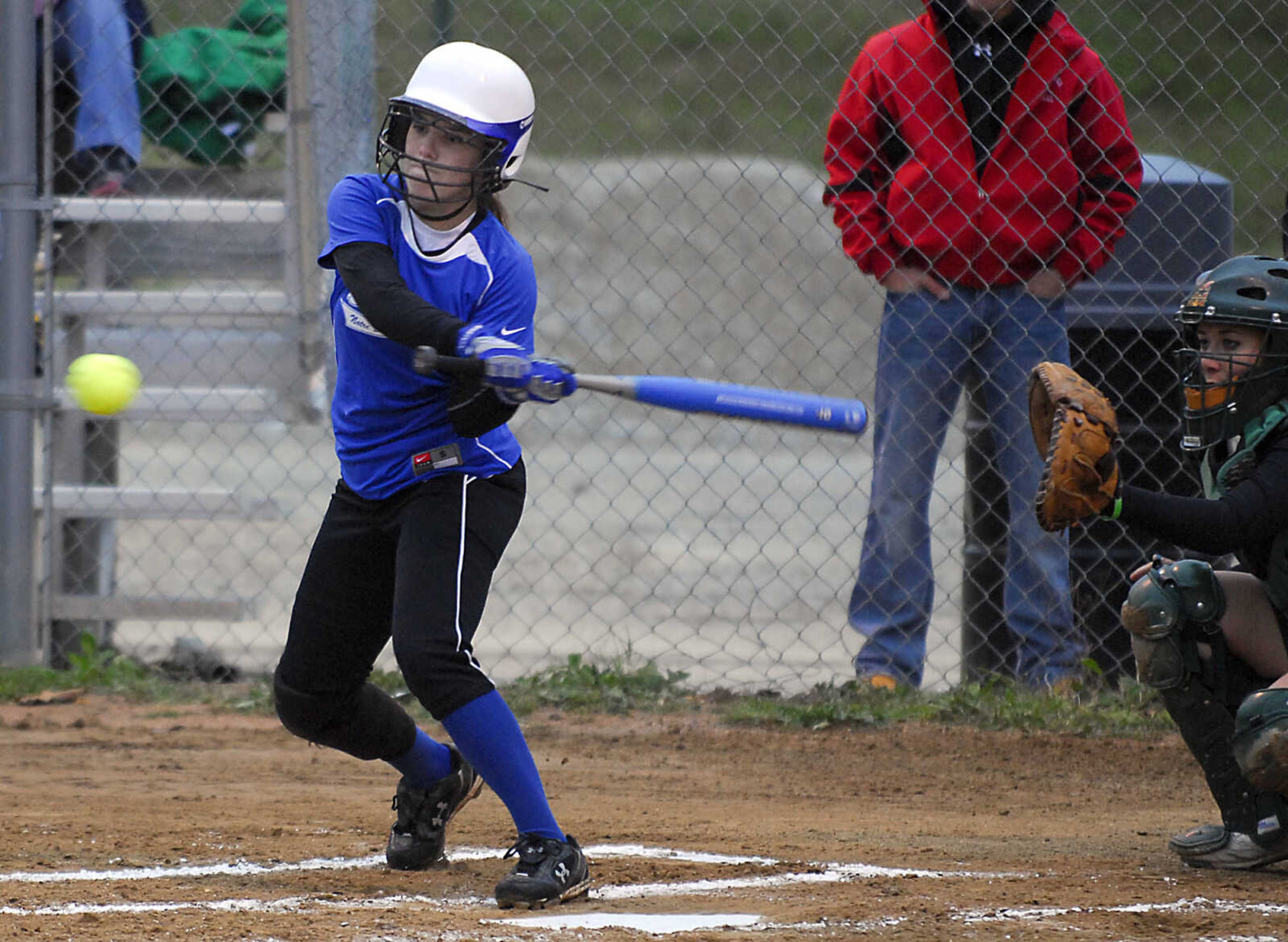 KIT DOYLE ~ kdoyle@semissourian.com
Notre Dame senior Mallory Siebert bats against DeSoto Thursday, October 15, 2009, in Poplar Bluff.