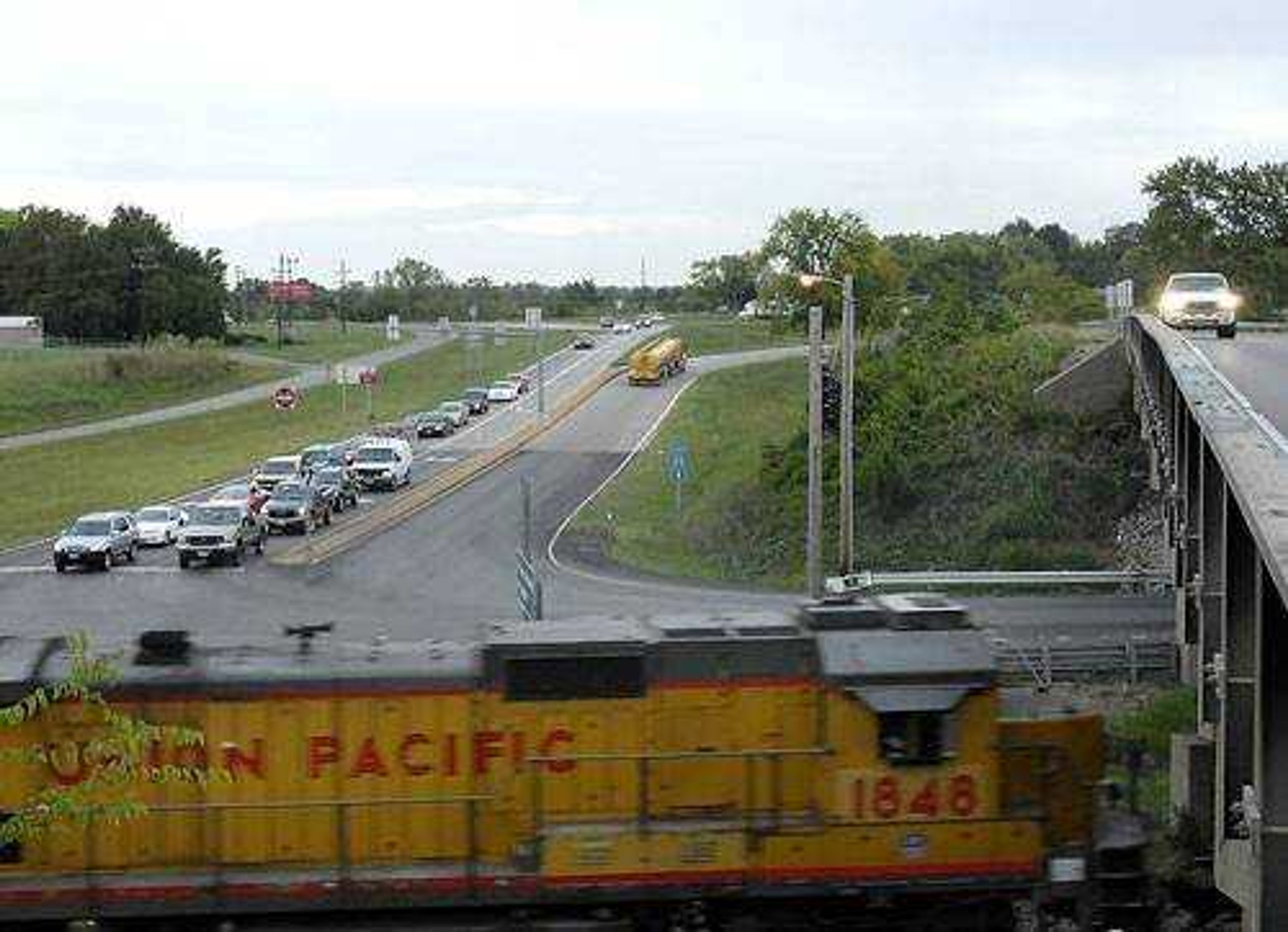 Interstate 55, U.S. 61 and Route M connect, along with a train line, at the Scott City exit, where MoDOT is considering a new interchange. (Kit Doyle)