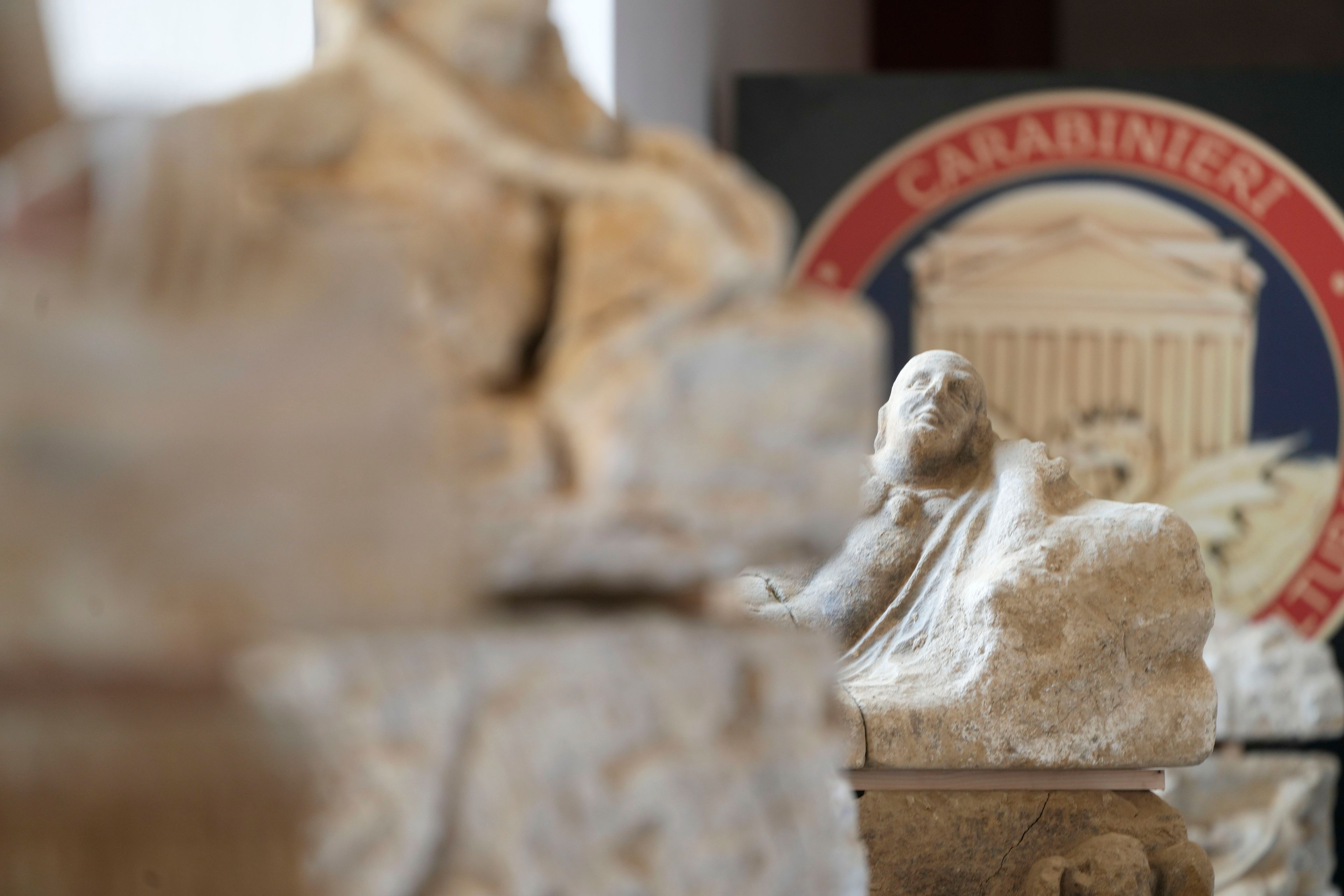 Archaeological finds from the Etruscan era and recovered in a police operation are shown during a press conference in Rome, Tuesday, Nov. 19, 2024. (AP Photo/Gregorio Borgia)