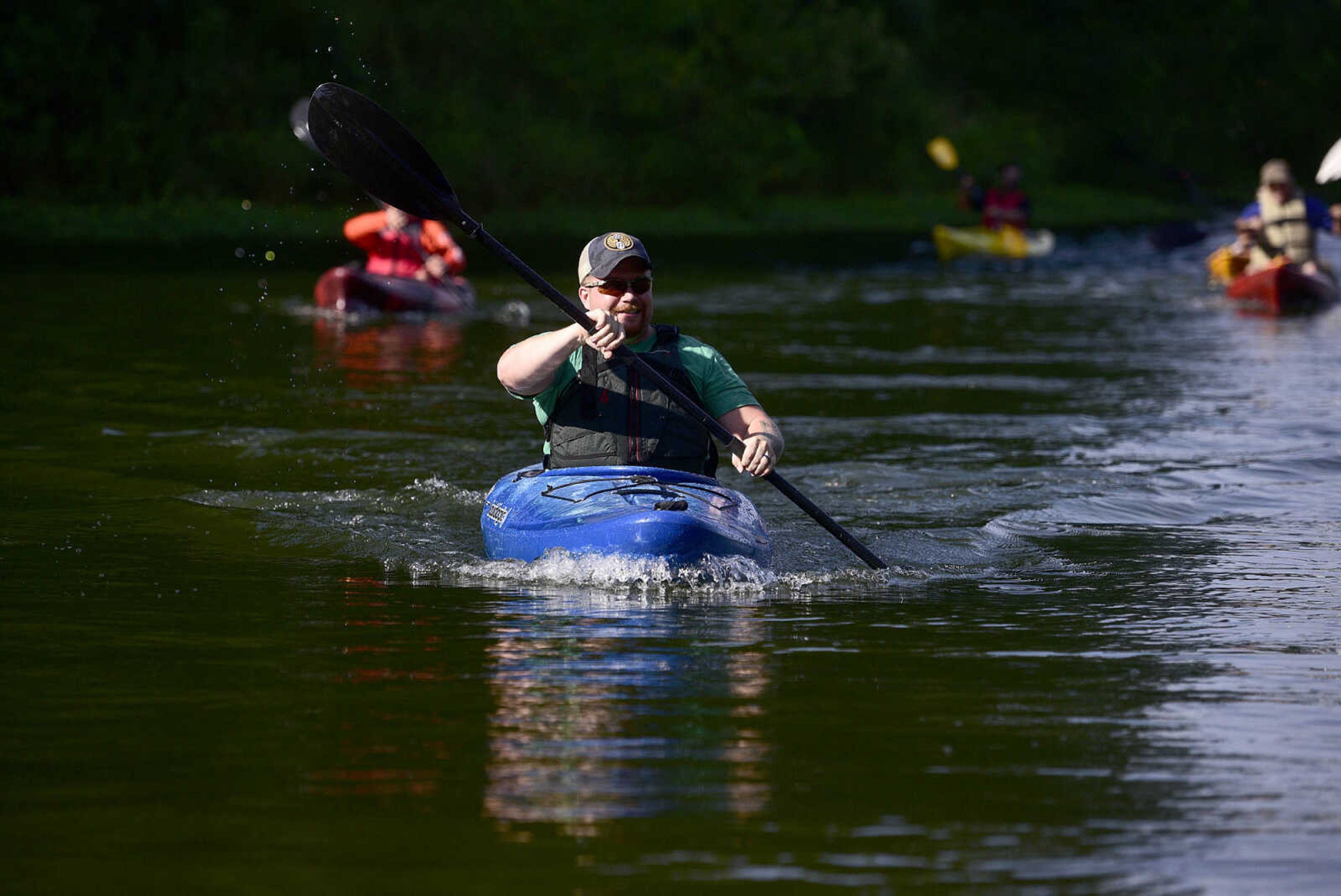 People kayak on Lake Boutin during the first ever St. Jude Heroes Yak 'n Run on Saturday, Aug. 26, 2017, at Trail of Tears State Park. All proceeds from the event support St. Jude Children's Research Hospital