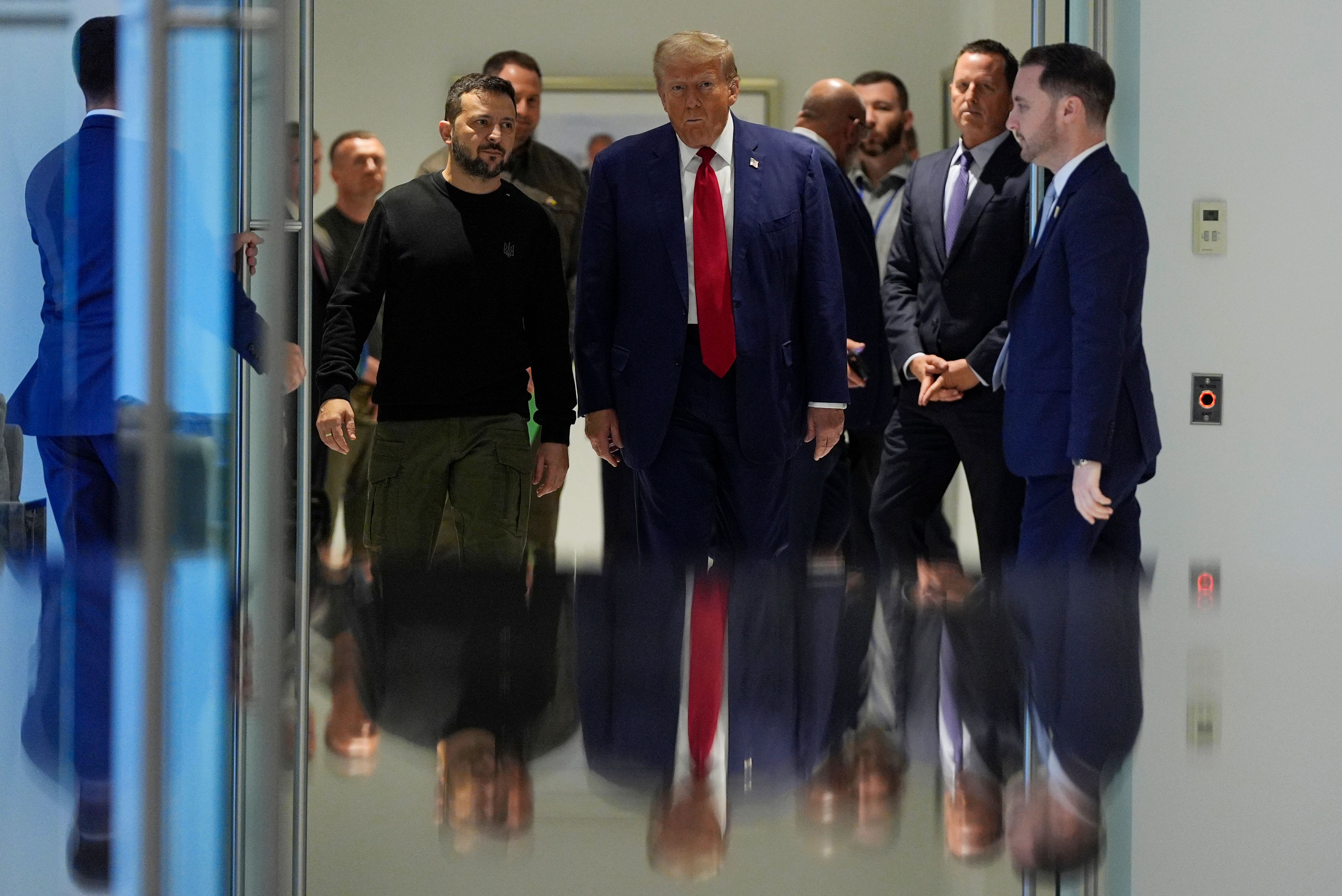 Republican presidential nominee former President Donald Trump meets with Ukraine's President Volodymyr Zelenskyy at Trump Tower, Friday, Sept. 27, 2024, in New York. (AP Photo/Julia Demaree Nikhinson)