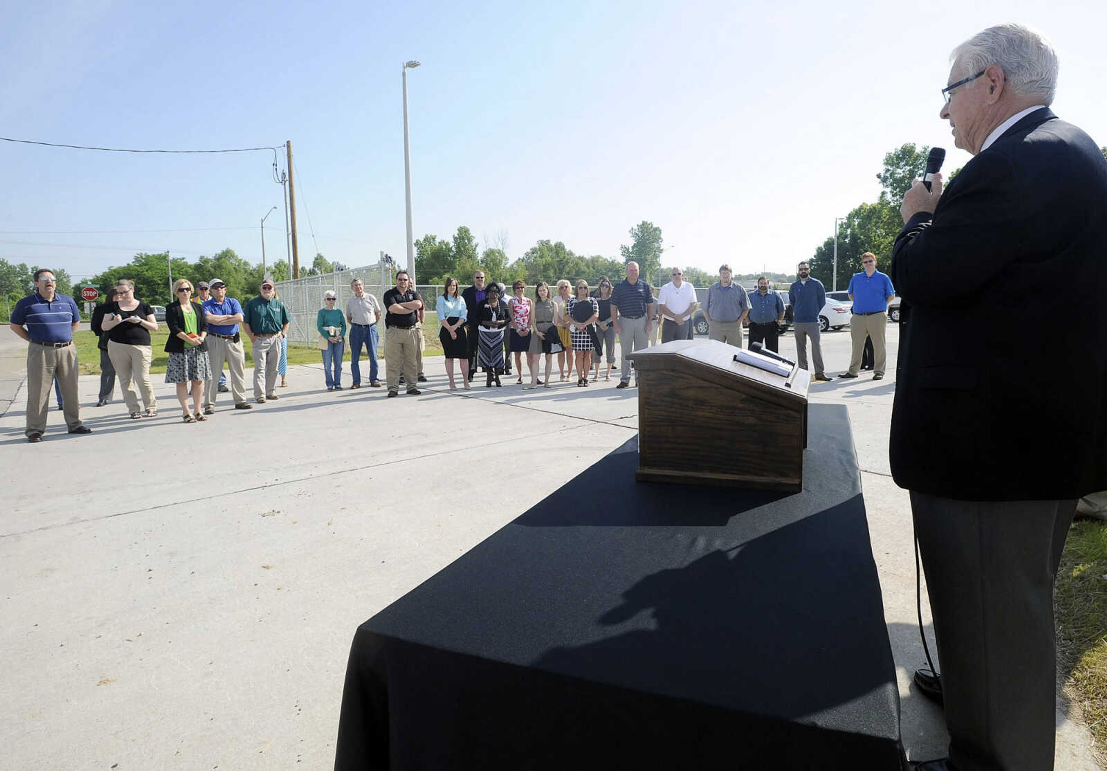 Mayor Harry Rediger speaks at the dedication of the new solid-waste transfer station Monday, May 23, 2016 in Cape Girardeau.