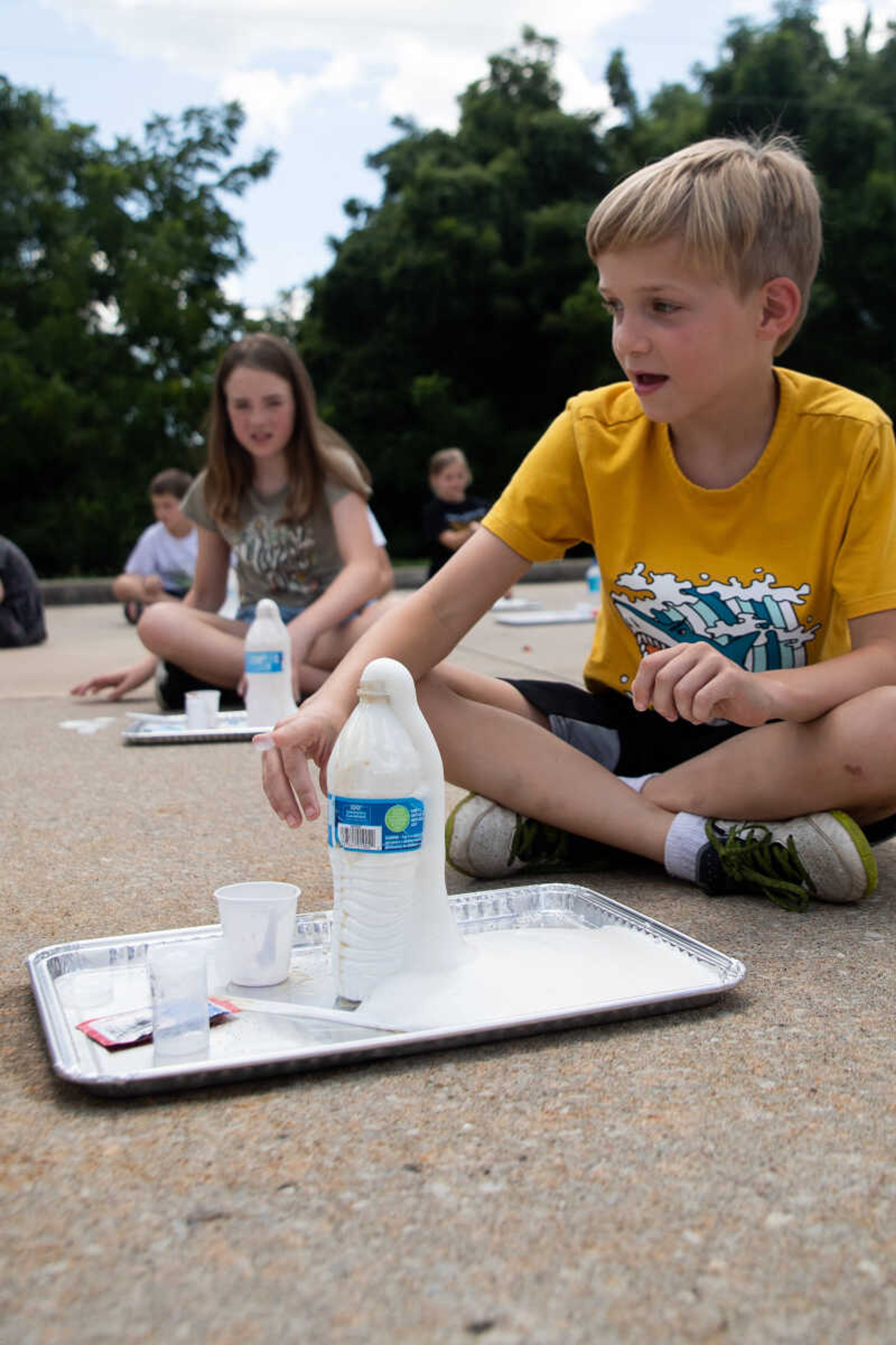 Daniel Young reacts to an experiment.