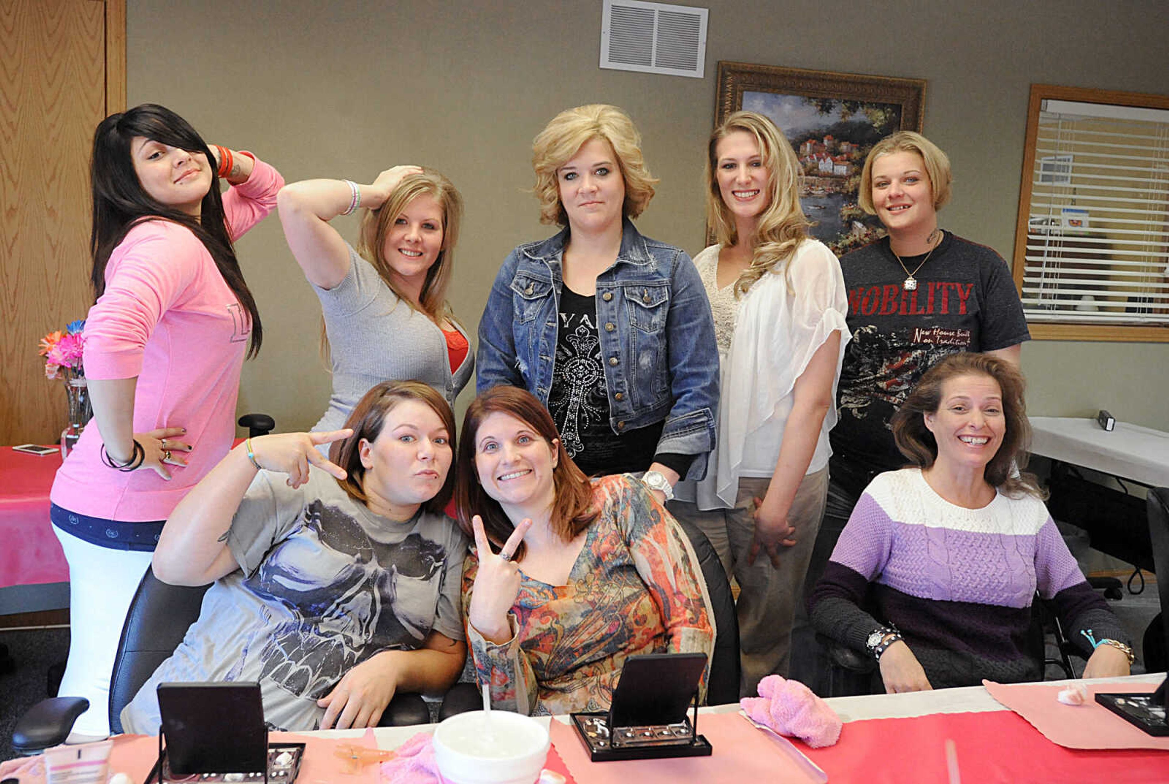 LAURA SIMON ~ lsimon@semissourian.com

Women in Gibson Recovery Center Inc.'s Vision House program pose for a group photo, Wednesday, Oct. 29, 2014, during their beauty day with consultants from Belladona Salon and Spa, Mary Kay, and Eye Candy.