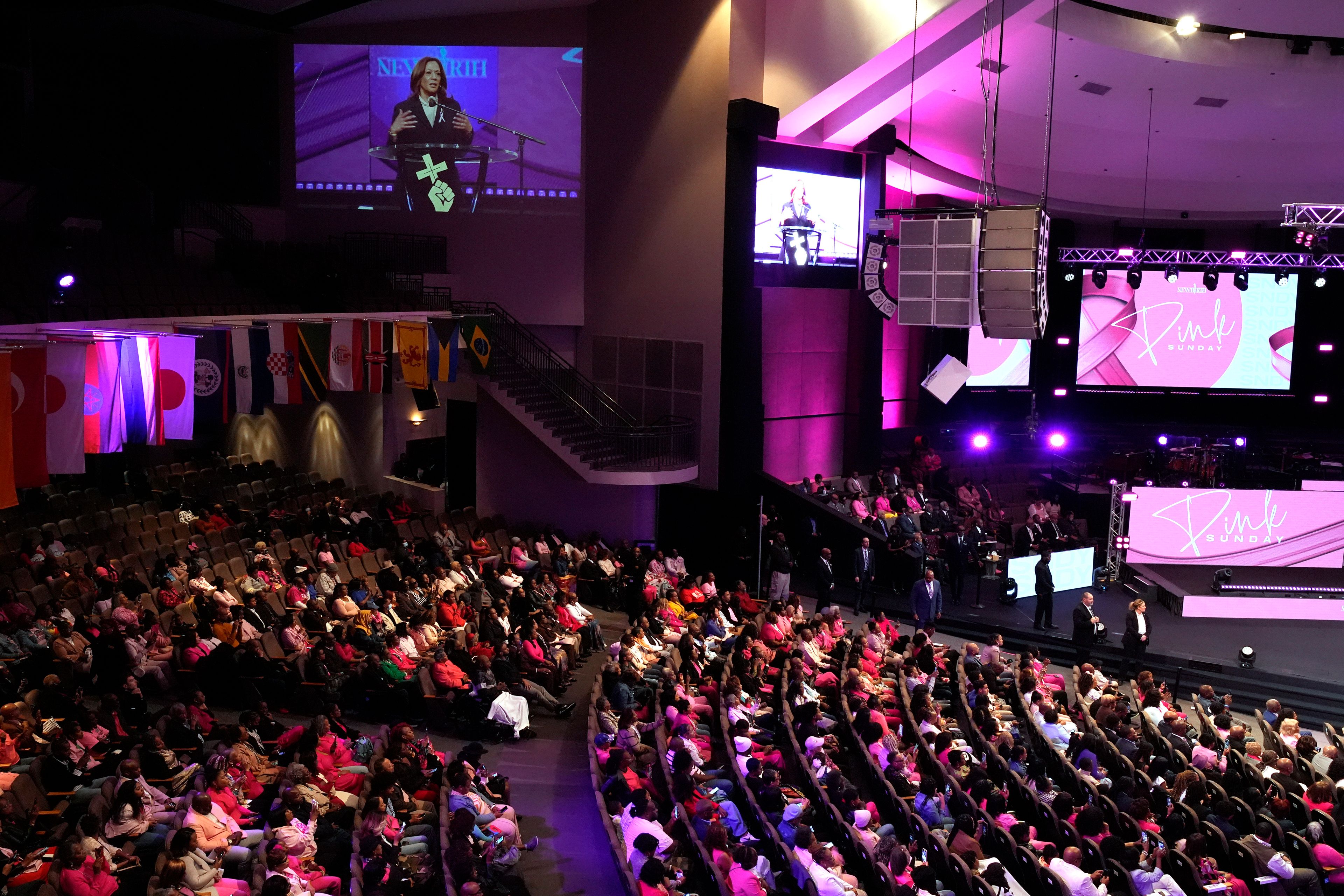 Democratic presidential nominee Vice President Kamala Harris speaks at a church service at New Birth Baptist Church in Stonecrest, Ga., Sunday, Oct. 20, 2024. (AP Photo/Jacquelyn Martin)