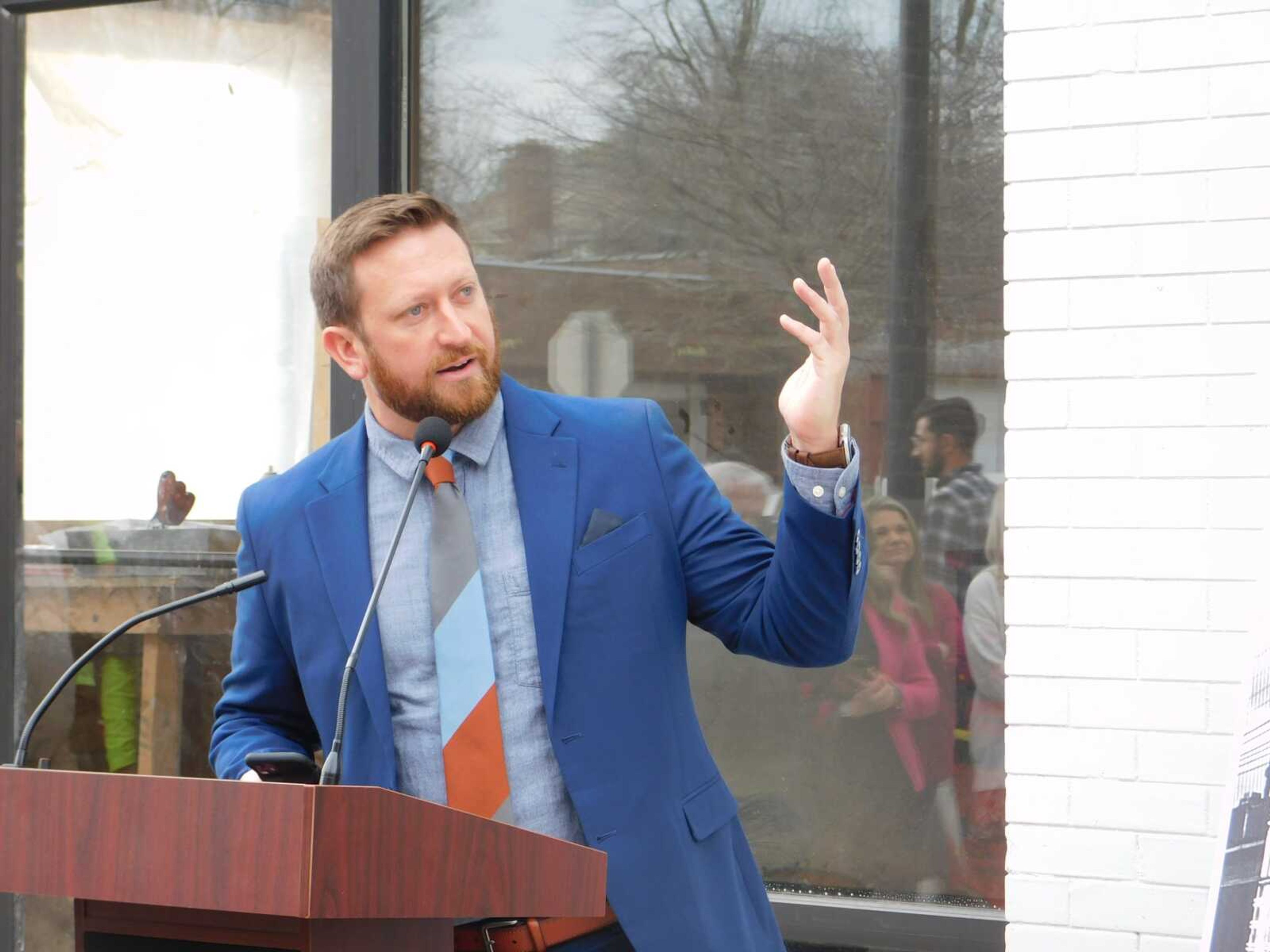 Brennon Todt has led the redevelopment process for the former Broadway Theatre over the last 10 months. During the sign unveiling Wednesday, March 13, he thanked his family and the Cape Girardeau community for their support.