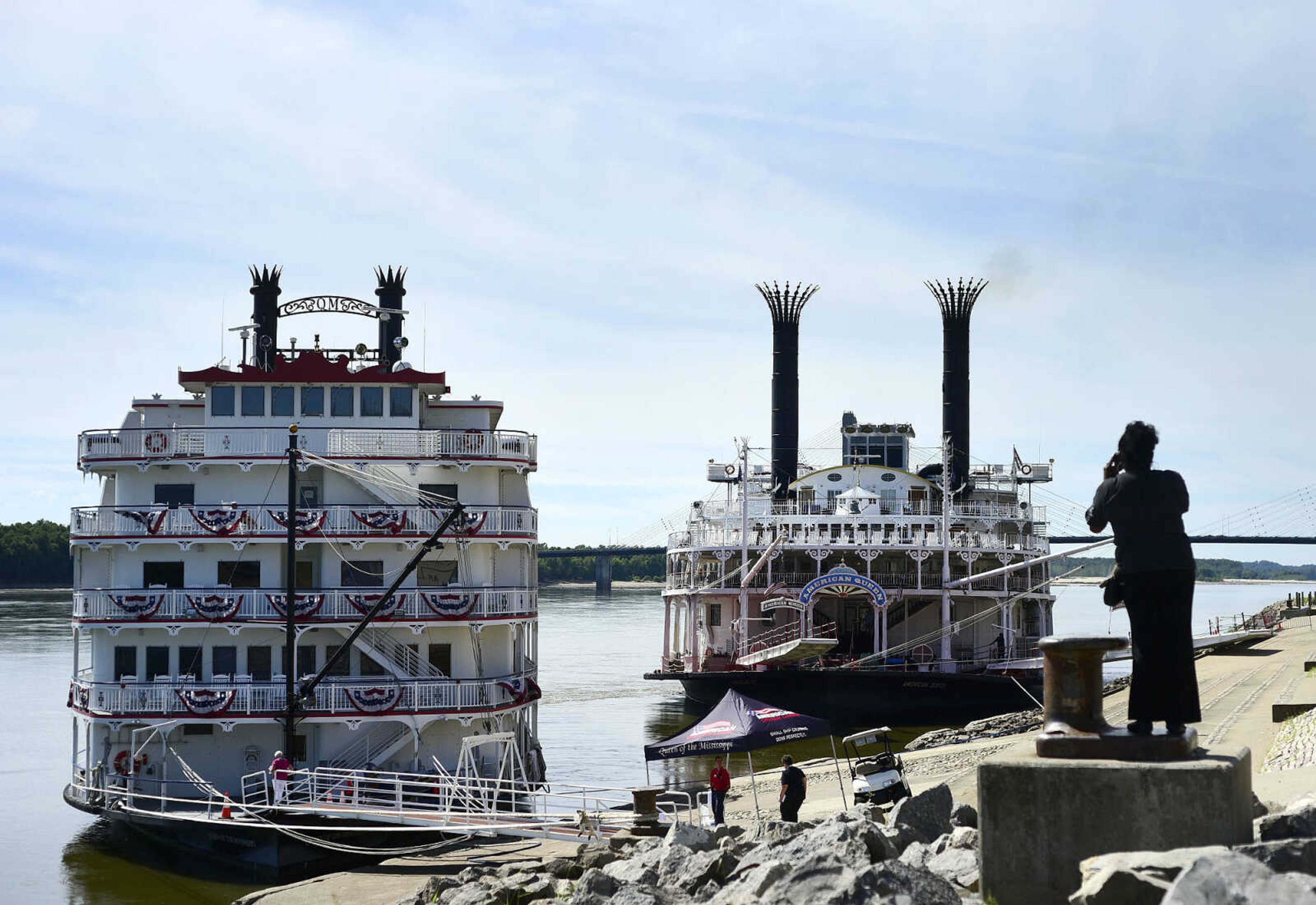 The American Queen and the Queen of the Mississippi dock in Cape Girardeau