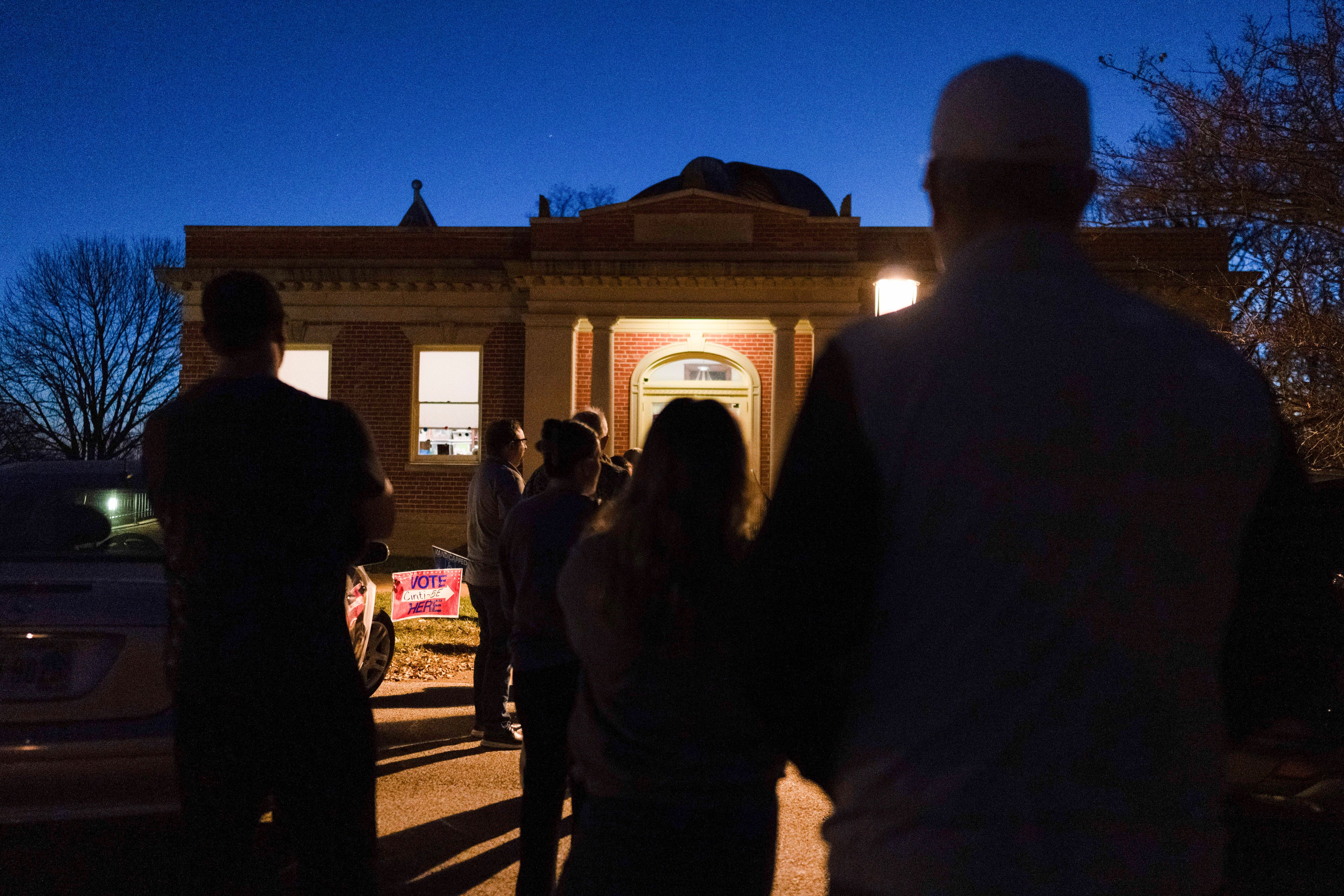 Voters line up to enter their polling place at the Cincinnati Observatory on election day, Tuesday, Nov. 5, 2024, in Cincinnati. (AP Photo/Carolyn Kaster)