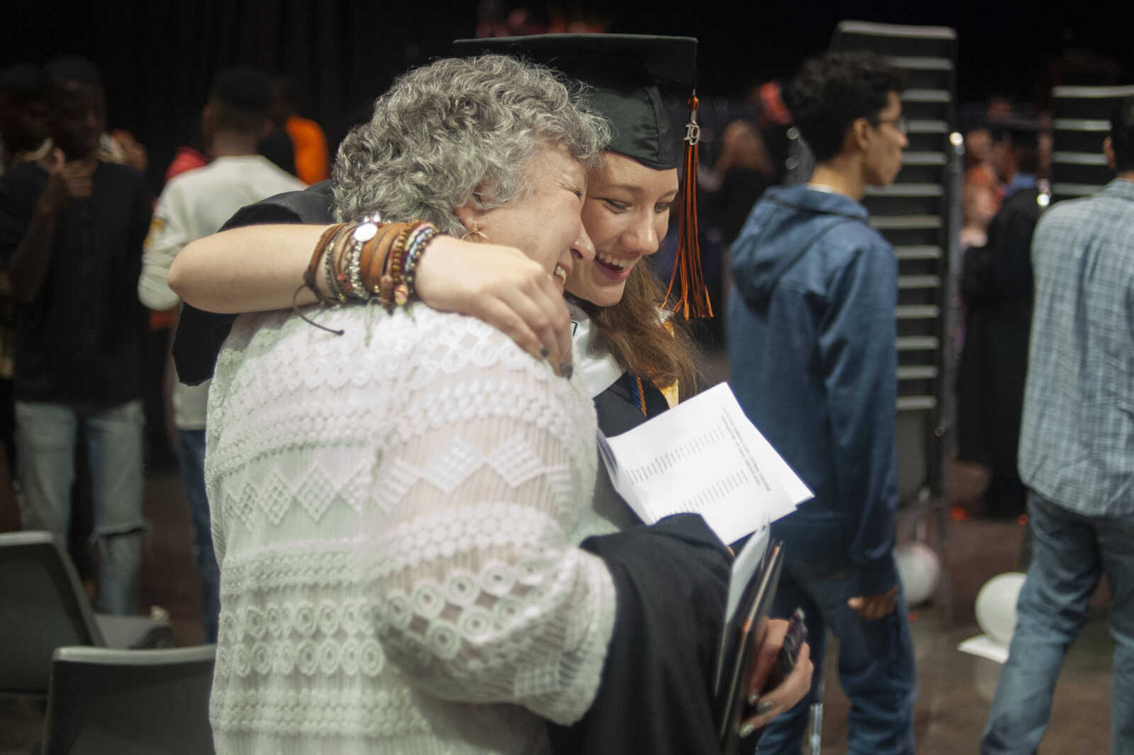 Cape Central's Jacqui Lang hugs her grandmother Ruth Lang of Cape Girardeau after Cape Central High School's Class of 2019 Commencement on Sunday, May 12, 2019, at the Show Me Center in Cape Girardeau.&nbsp;