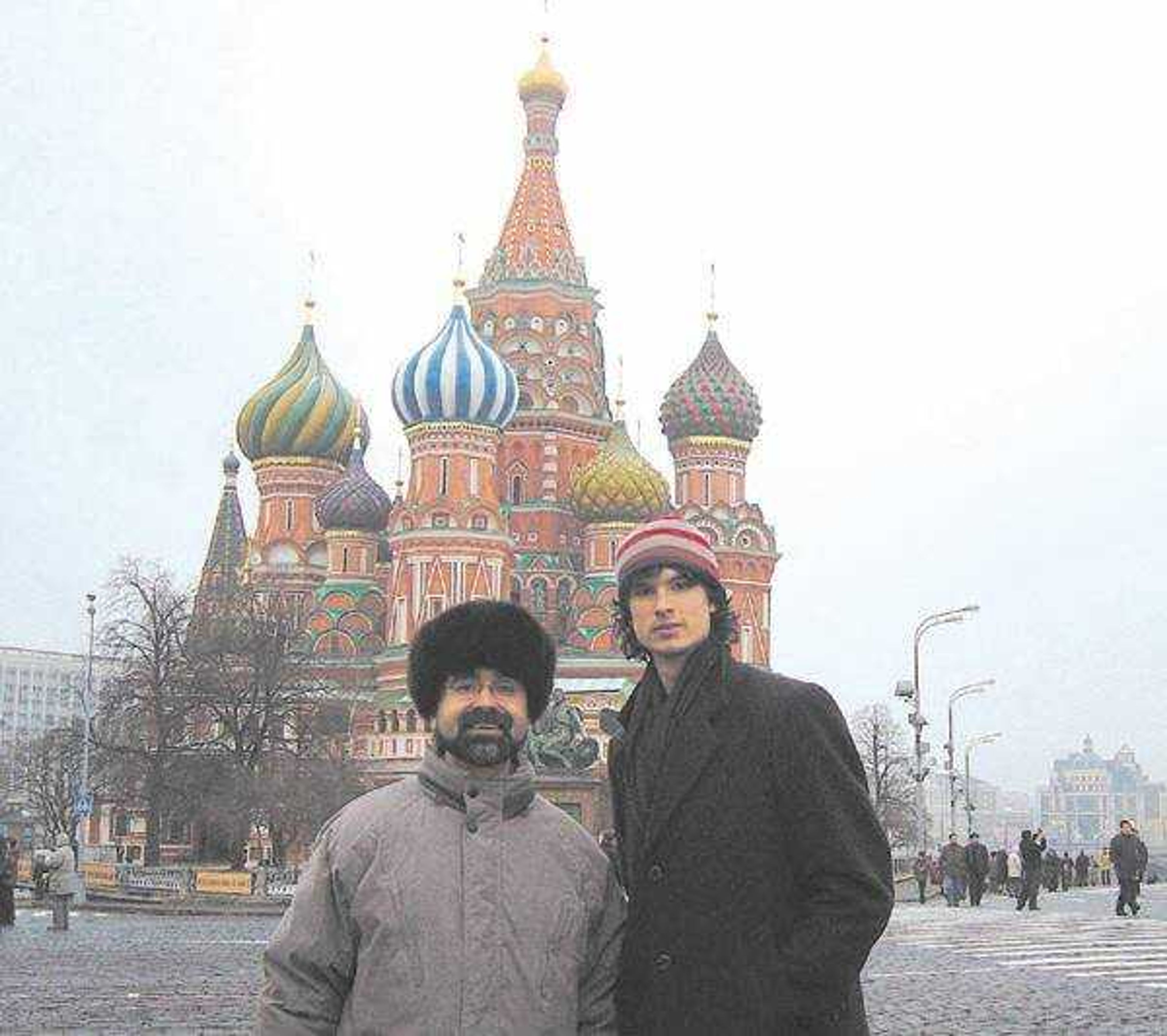 Stephen Limbaugh III, right, traveled to Russia to record his work "Concerto for Brass and Orchestra" as played by the Russian Philharmonic Orchestra. He was pictured with Russian Philharmonic conductor Ovidiu Marinescu in front of St. Basil's Cathedral in Moscow. (Submitted photo)