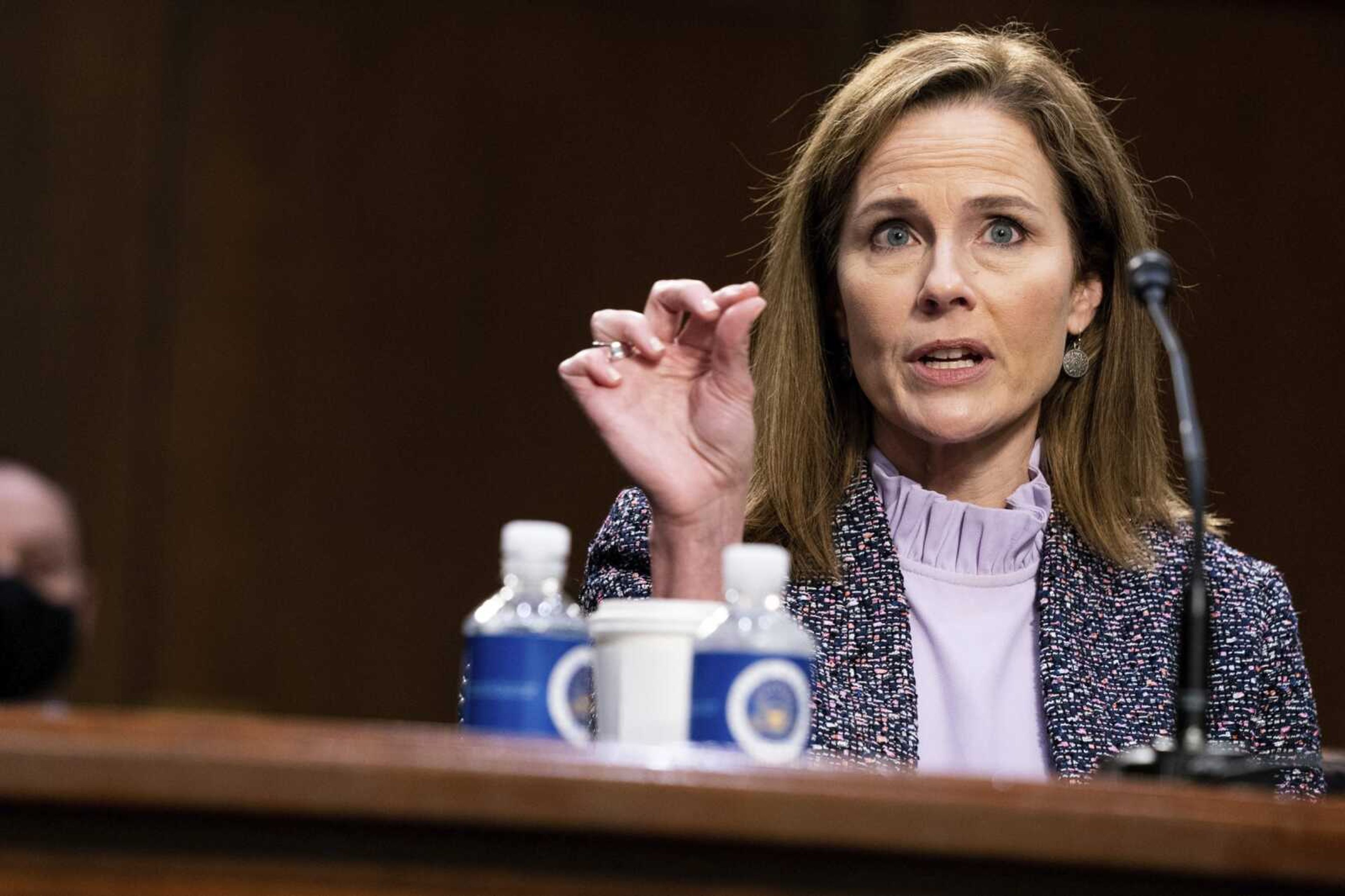 Supreme Court nominee Amy Coney Barrett speaks during a confirmation hearing before the Senate Judiciary Committee Wednesday on Capitol Hill in Washington.