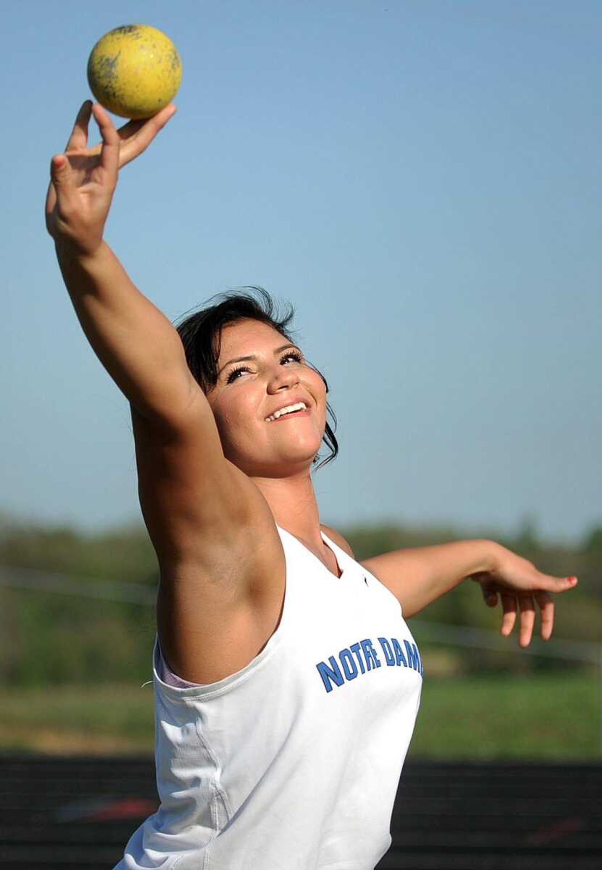 Thrower Myriah Bernard of Notre Dame Regional High School. (Laura Simon)