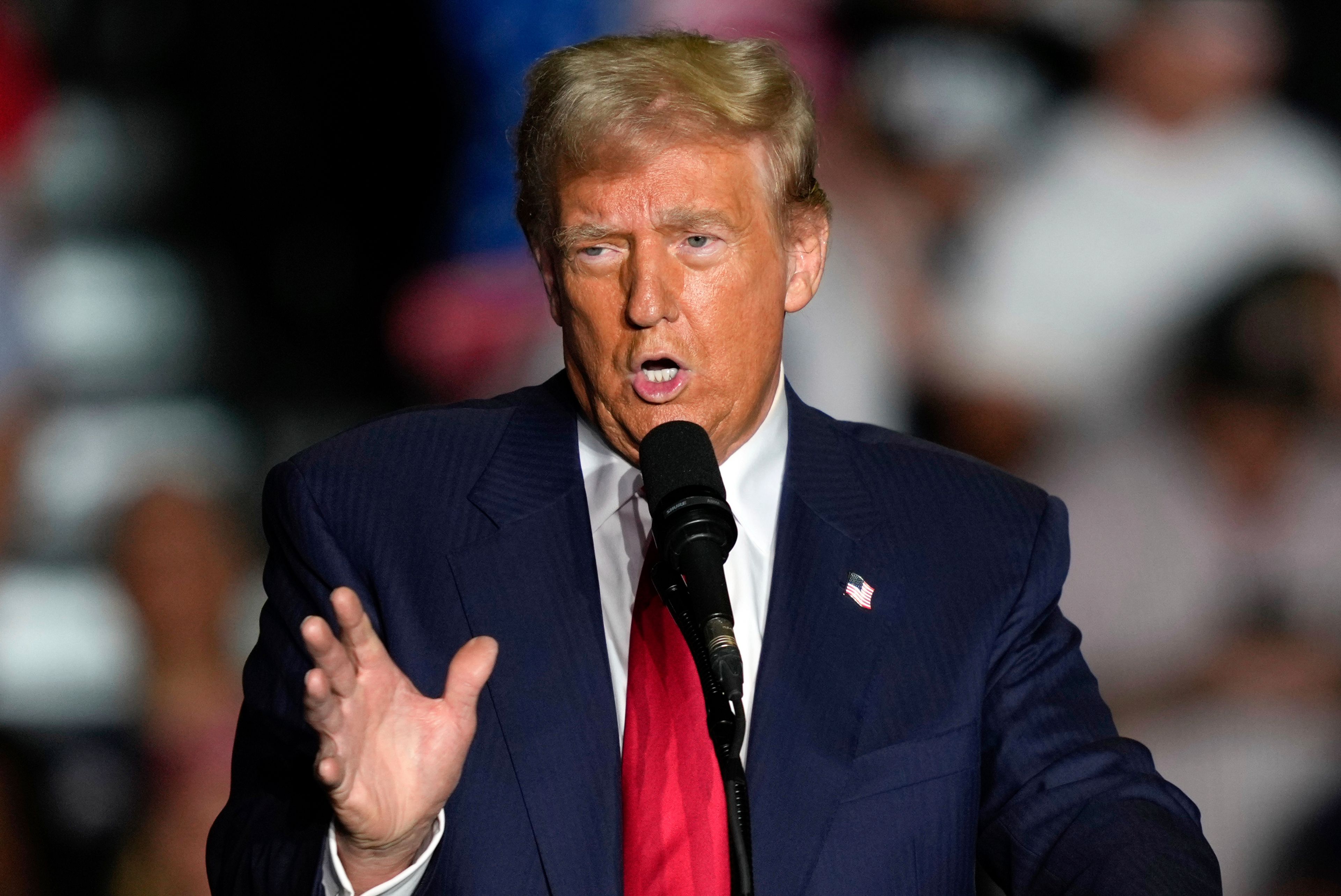 FILE – Former President Donald Trump, the Republican presidential nominee, speaks during a campaign rally at Greensboro Coliseum, on Oct. 22, 2024, in Greensboro, North Carolina. (AP Photo/Julia Demaree Nikhinson, File)