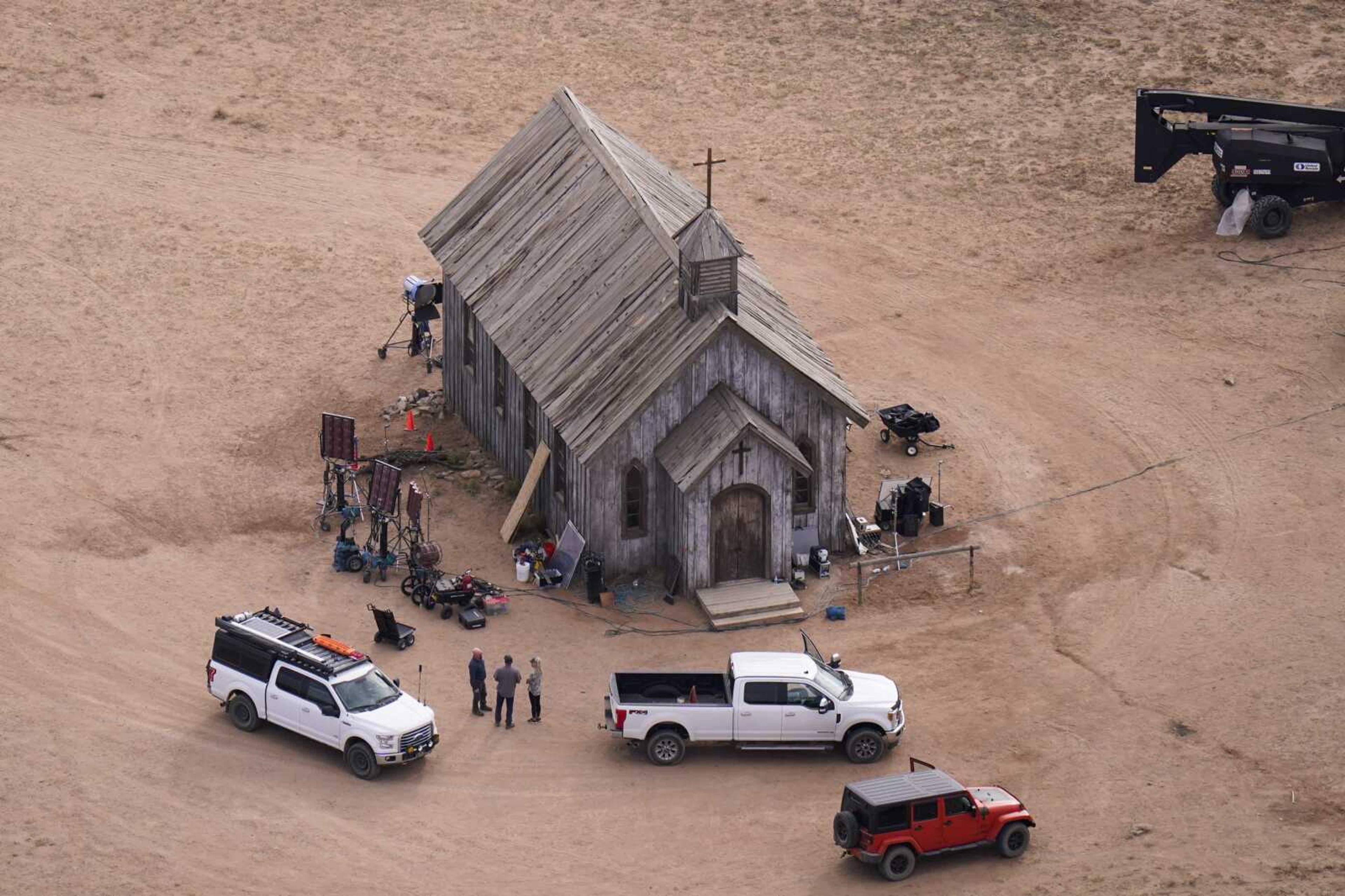 This aerial photo shows the Bonanza Creek Ranch in Santa Fe, New Mexico, on Saturday. Actor Alec Baldwin fired a prop gun on the set of a Western being filmed at the ranch on Oct. 21, killing the cinematographer.