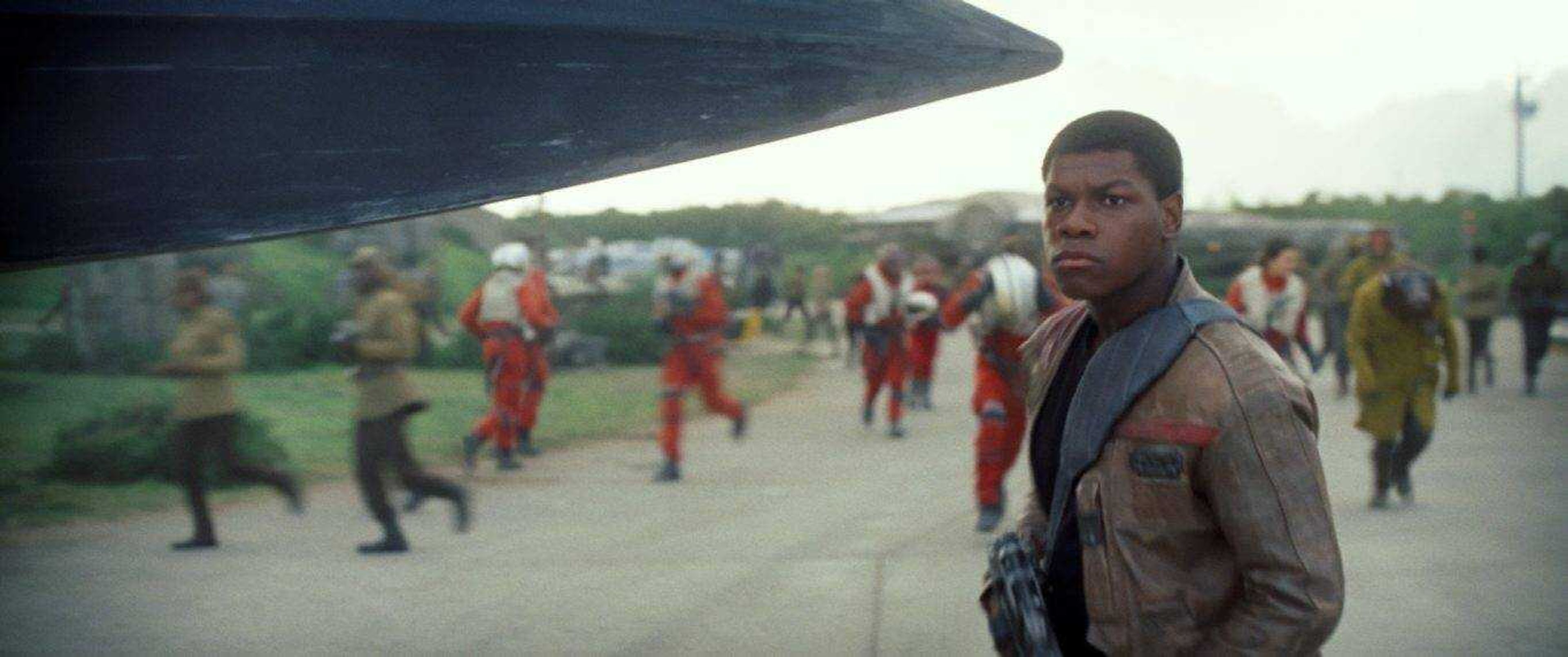 This photo provided by Disney shows John Boyega as Finn in a scene from "Star Wars: The Force Awakens." (Film Frame/Disney/Lucasfilm via AP)