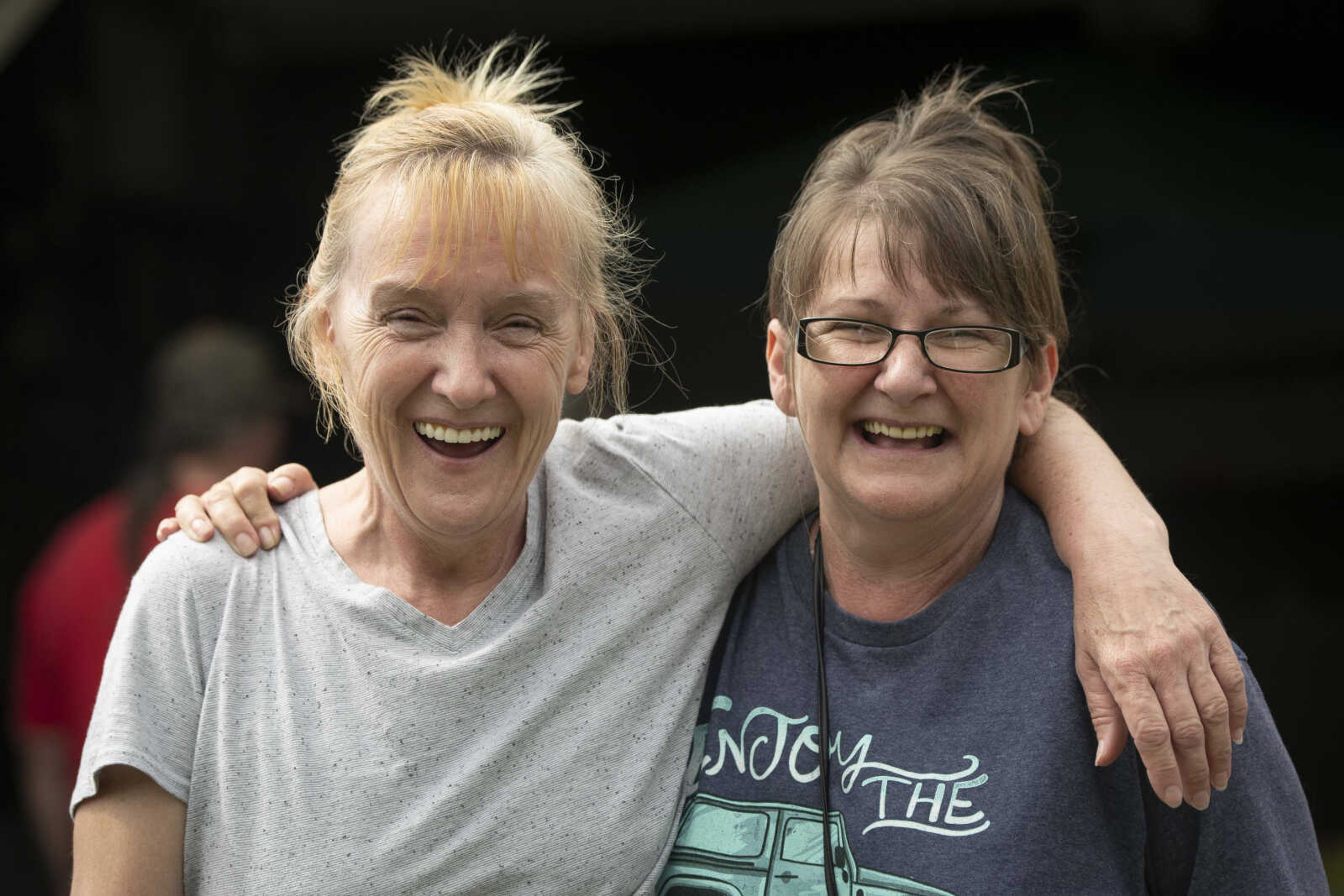 Sarah Poe (left) and Reeta Gean, both of Alto Pass, Illinois, pose for a photo while attending a sale between Jackson and Gordonville during the 100-Mile Yard Sale on Saturday, May 23, 2020, along Highway 25. The sale takes place along Highway 25 from Jackson to Kennett, Missouri, and runs through Memorial Day.