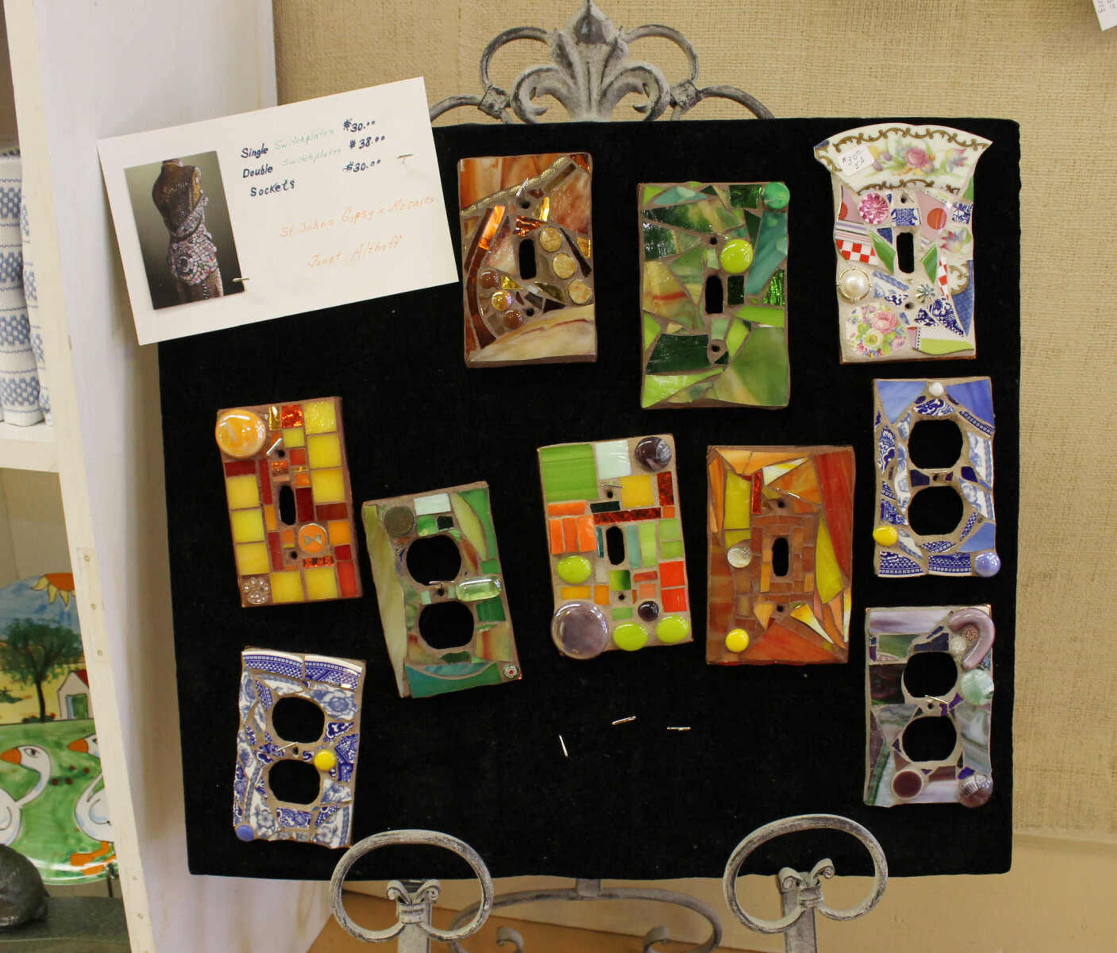 Emily Priddy ~ epriddy@semissourian.com
Mosaic-covered switchplate covers are displayed Friday, March 10, 2017, at anthill gallery & vintage curiosities in Cobden, Illinois.