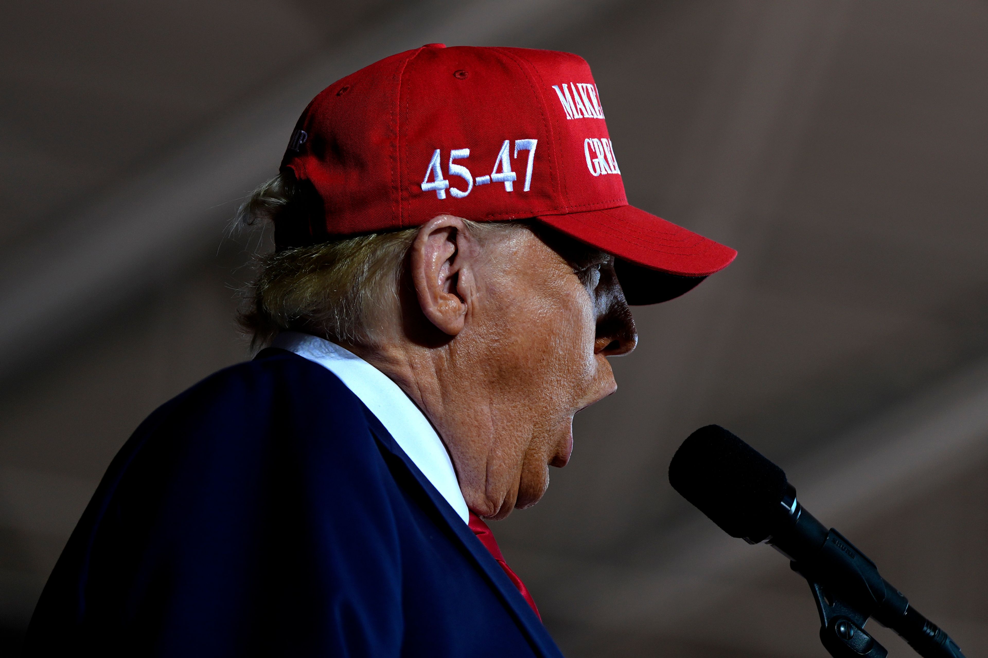 Republican presidential nominee former President Donald Trump speaks during a campaign rally at Dodge County Airport, Sunday, Oct. 6, 2024, in Juneau, Wis. (AP Photo/Julia Demaree Nikhinson)