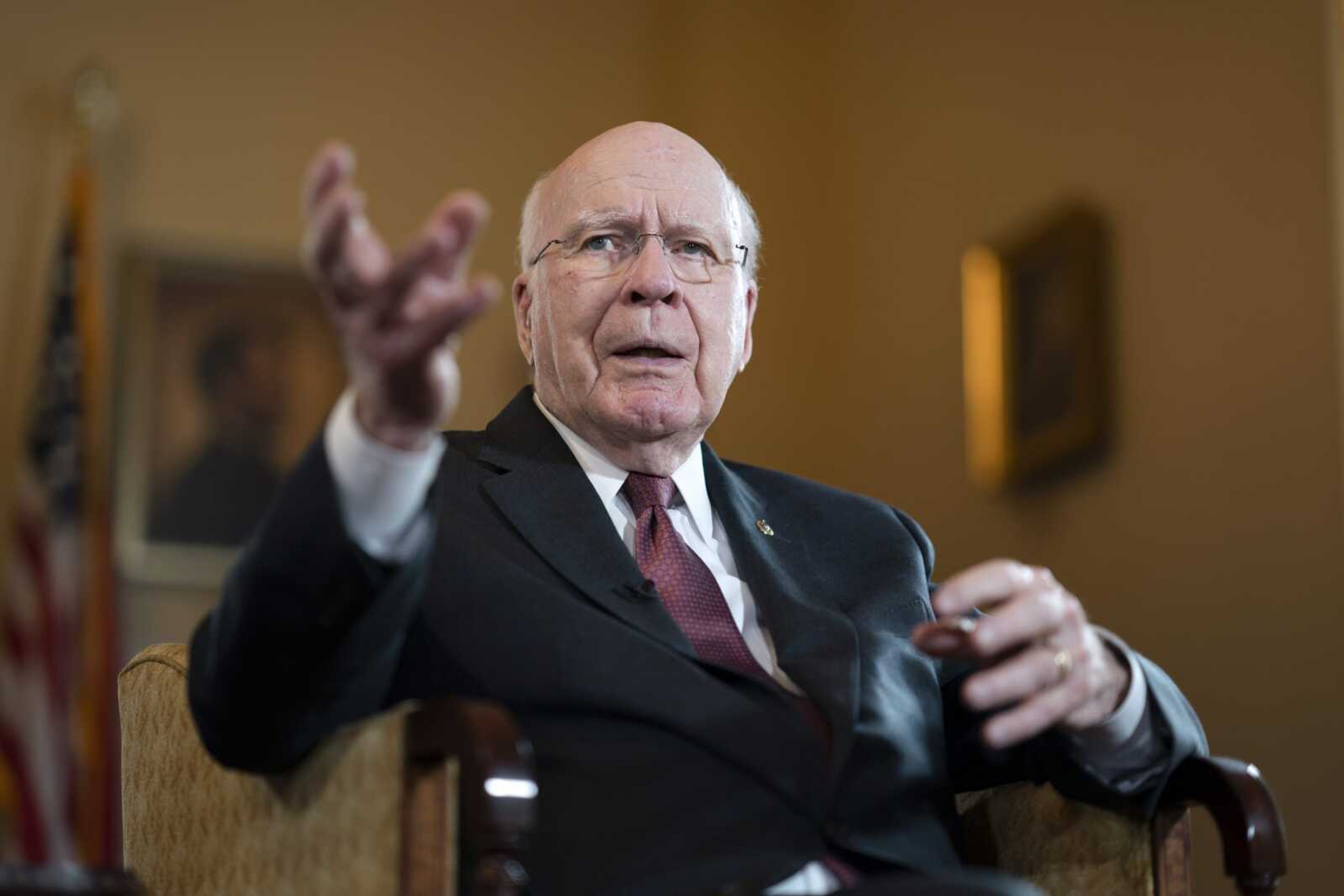 Sen. Patrick Leahy, D-Vt., the president pro tempore of the Senate, discusses his life in the Senate and his Vermont roots during an Associated Press interview Monday, Dec. 19, in his office at the Capitol in Washington. The U.S. Senate's longest-serving Democrat, Leahy is getting ready to step down after almost 48 years representing his state in the U.S. Senate.