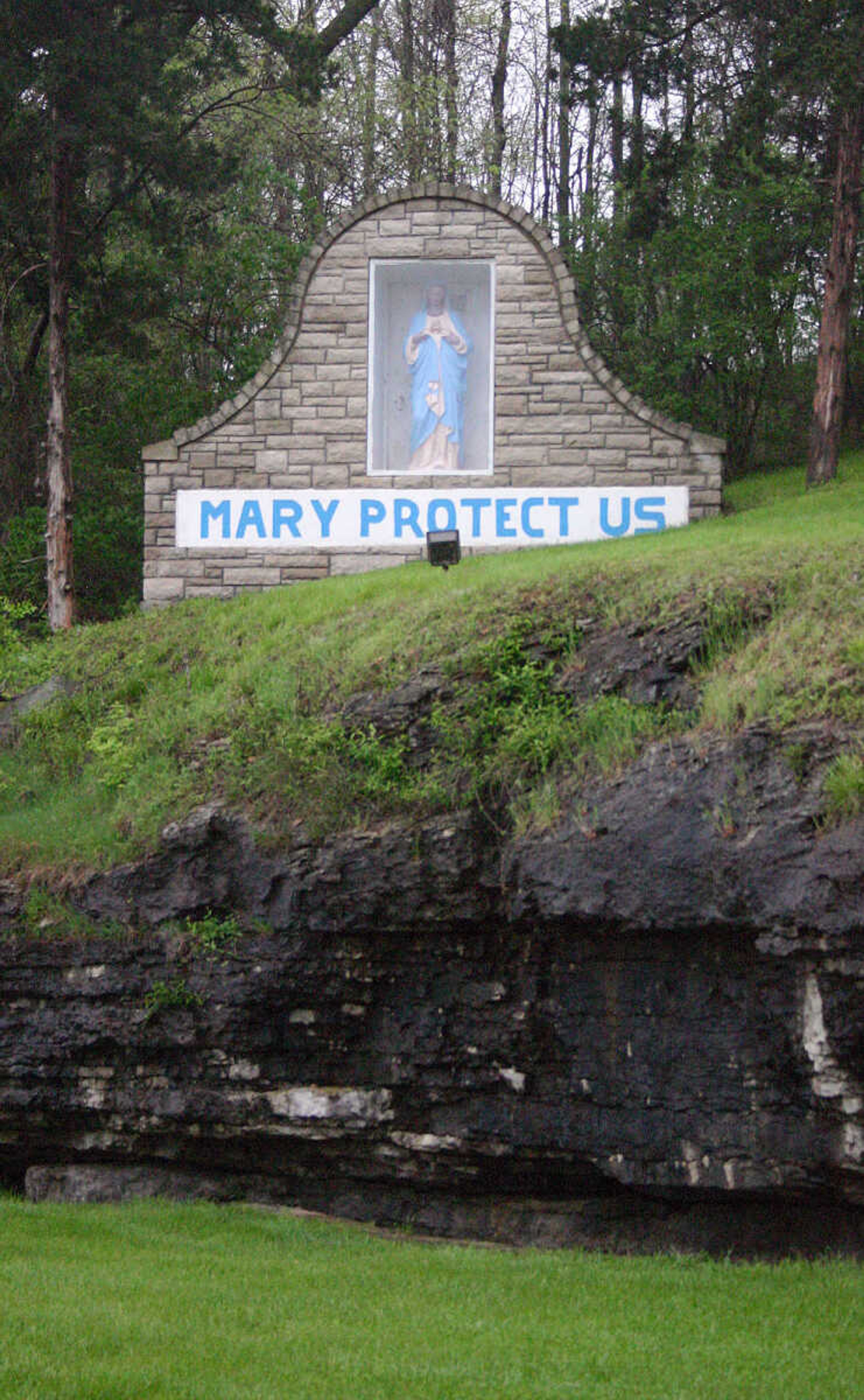 EMILY PRIDDY
A roadside shrine implores the Virgin Mary's protection on a bluff overlooking U.S. 61 between St. Mary and Ste. Genevieve, Mo.