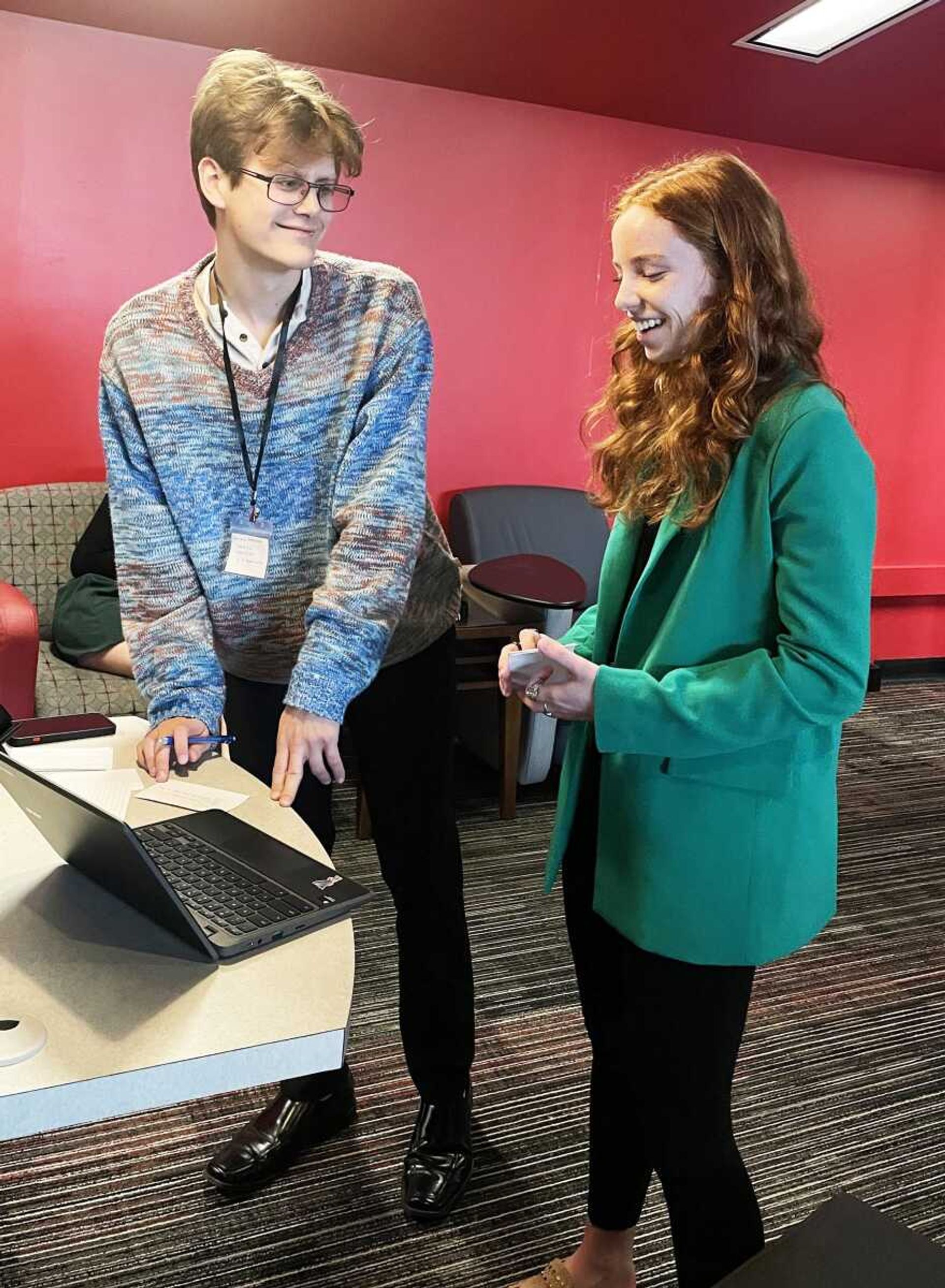 Jase Massa and Presley Ridings rehearse their Public Service Announcement.