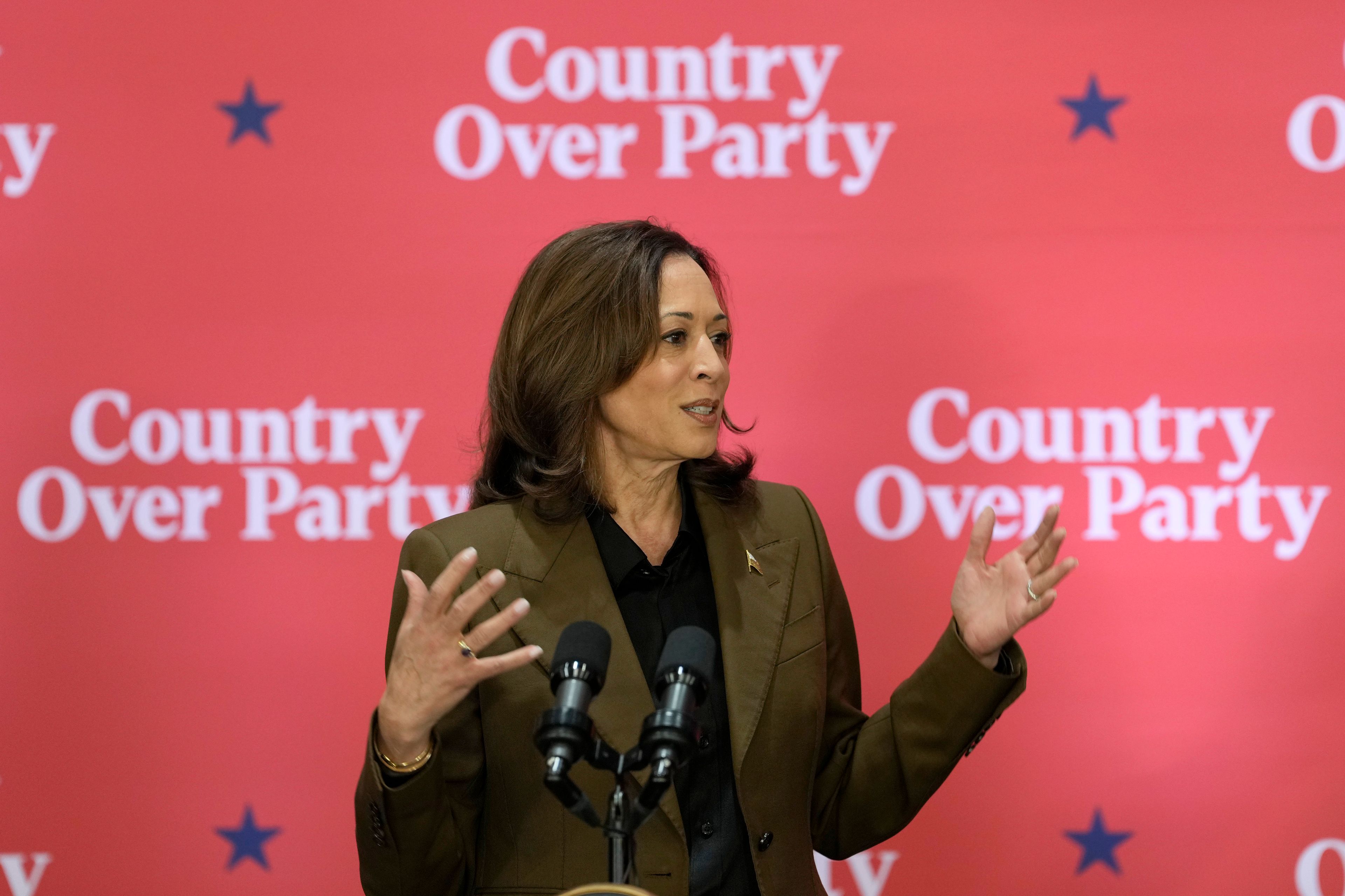 Democratic presidential nominee Vice President Kamala Harris speaks at a campaign event Friday, Oct. 11, 2024, at the Grayhawk Golf Club in Scottsdale, Ariz. (AP Photo/Ross D. Franklin)