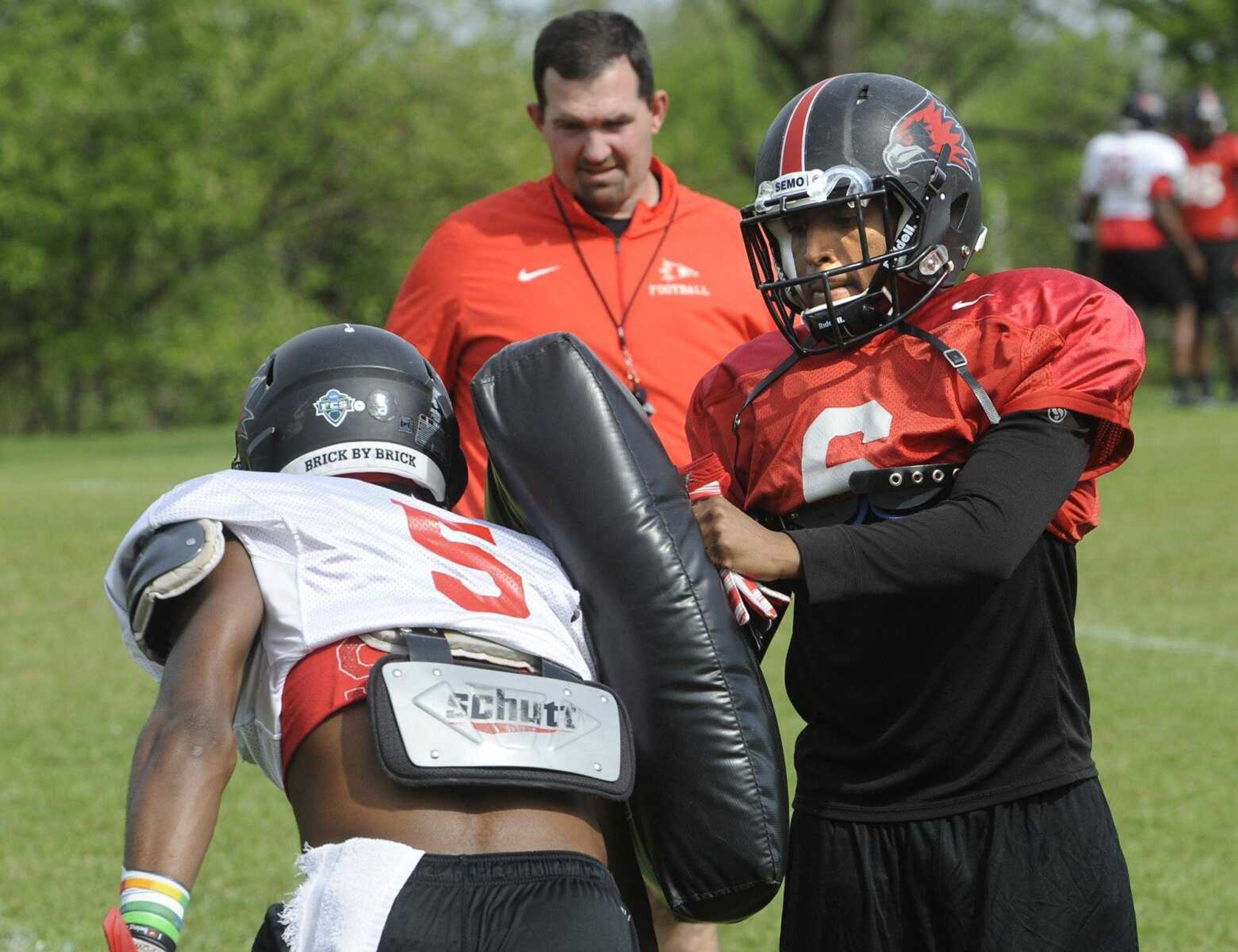 Southeast Missouri State coach Tom Matukewicz oversees a drill last week at the Rosengarten Athletic Complex. Spring practices concluded Friday.