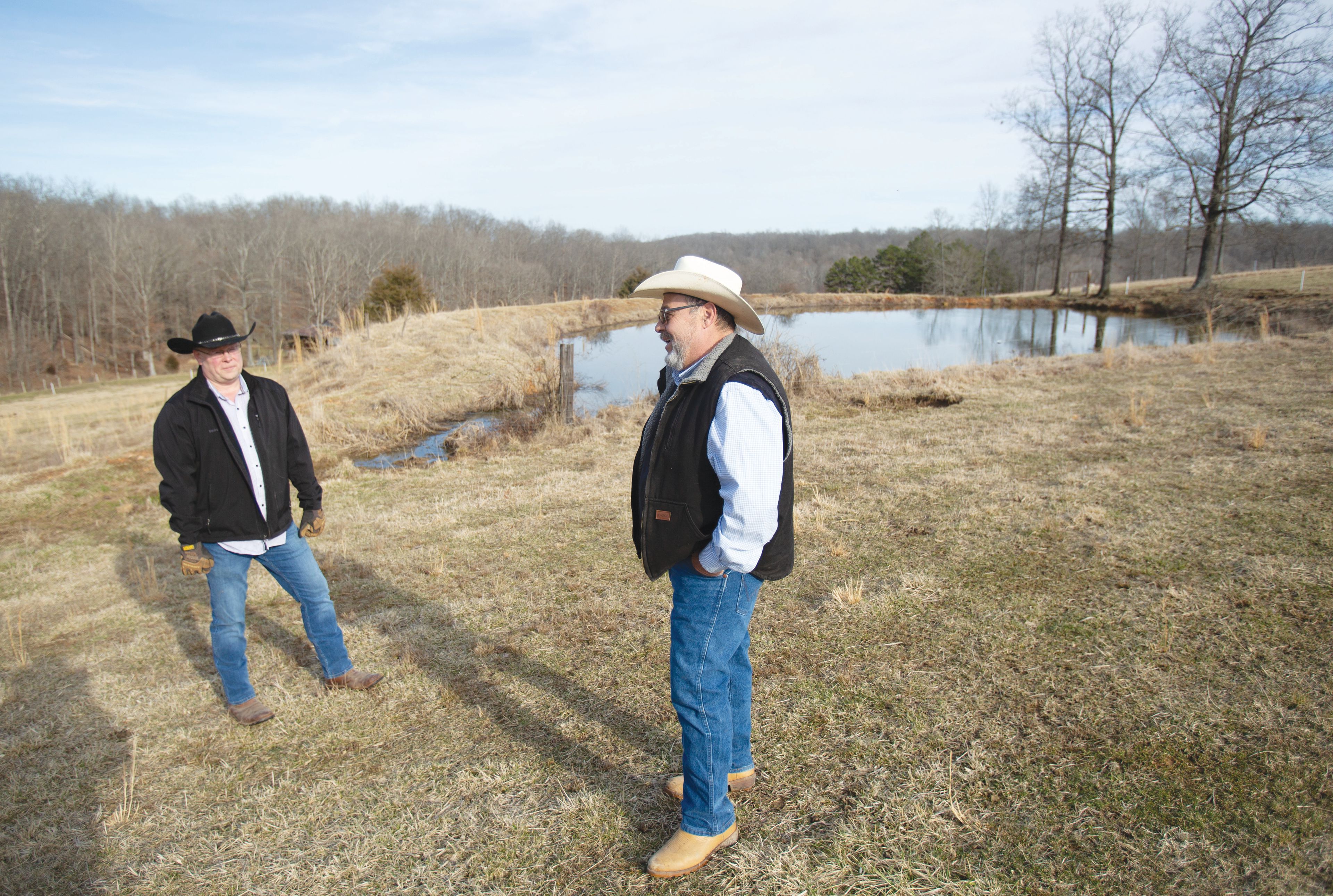 Steve Stovall and Ed Crowley discuss their farming backgrounds atop the ridge at Mesta Meadows in Glenallen.