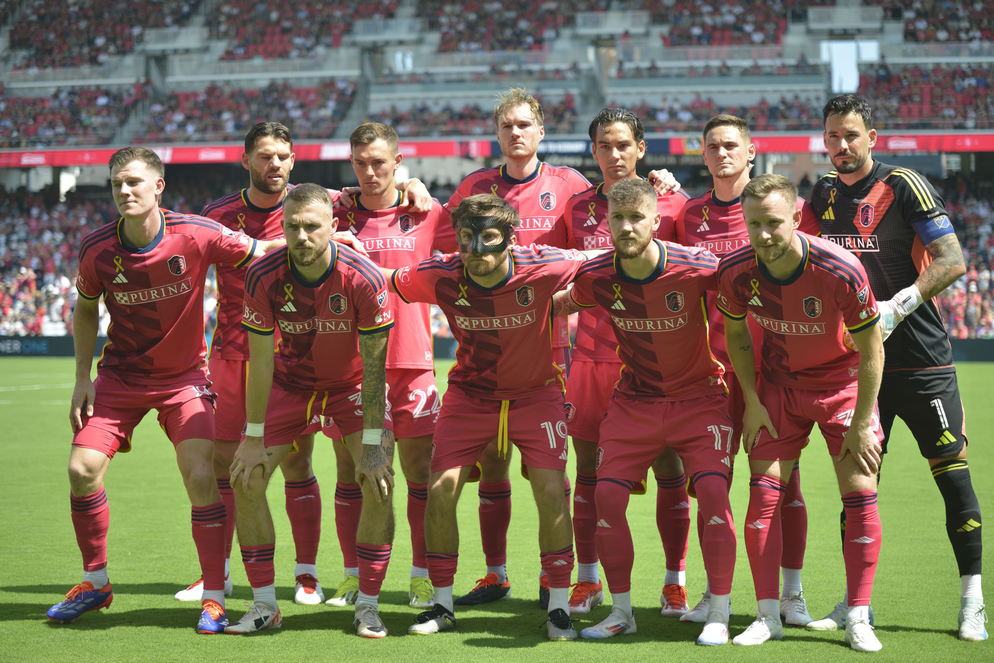 St. Louis City starters pose for a team photo before a match against LA the Galaxy on Sunday, Sept. 1, in St. Louis. 