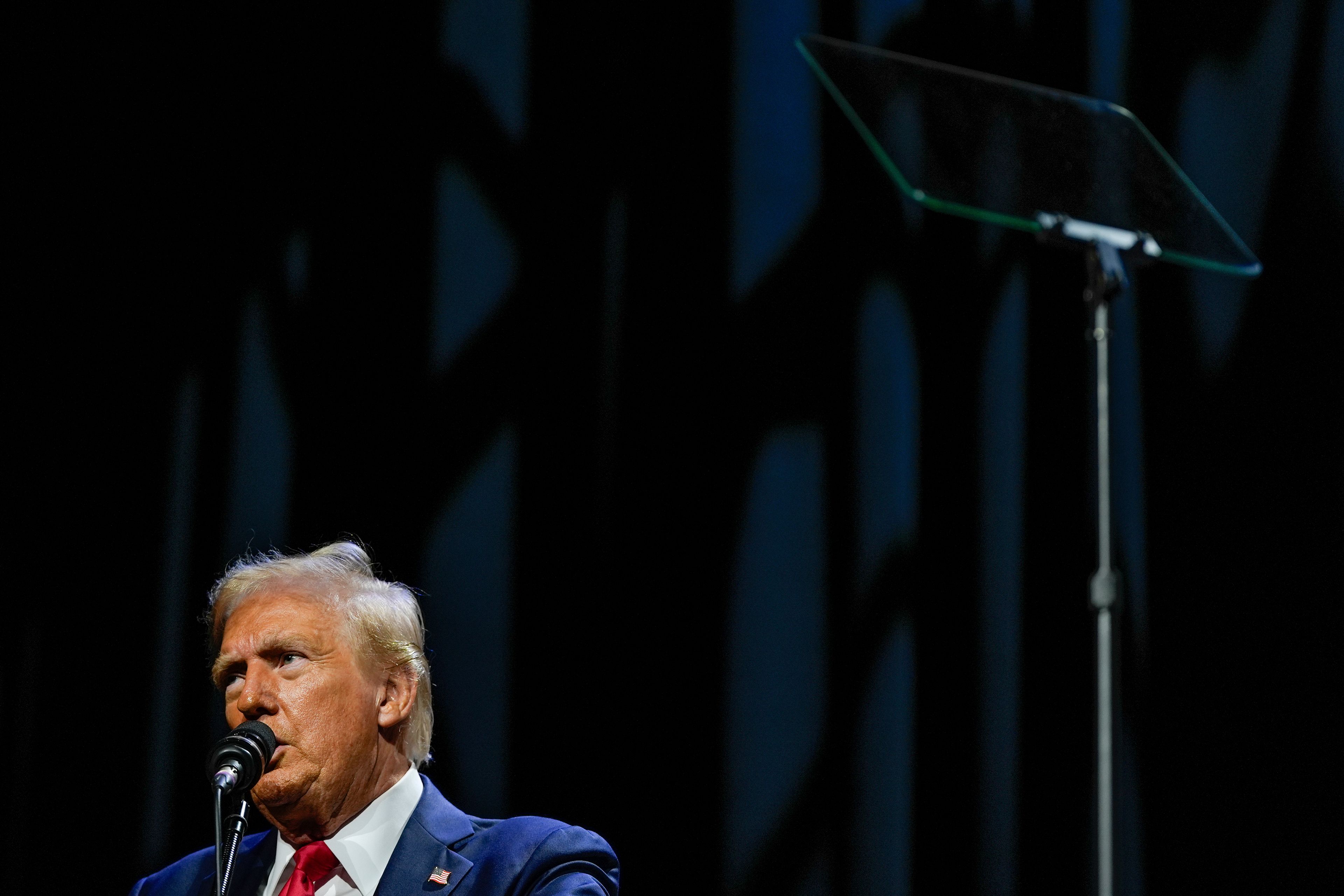 Republican presidential nominee former President Donald Trump speaks at a meeting of the Detroit Economic Club, Thursday, Oct. 10, 2024, in Detroit. (AP Photo/Julia Demaree Nikhinson)