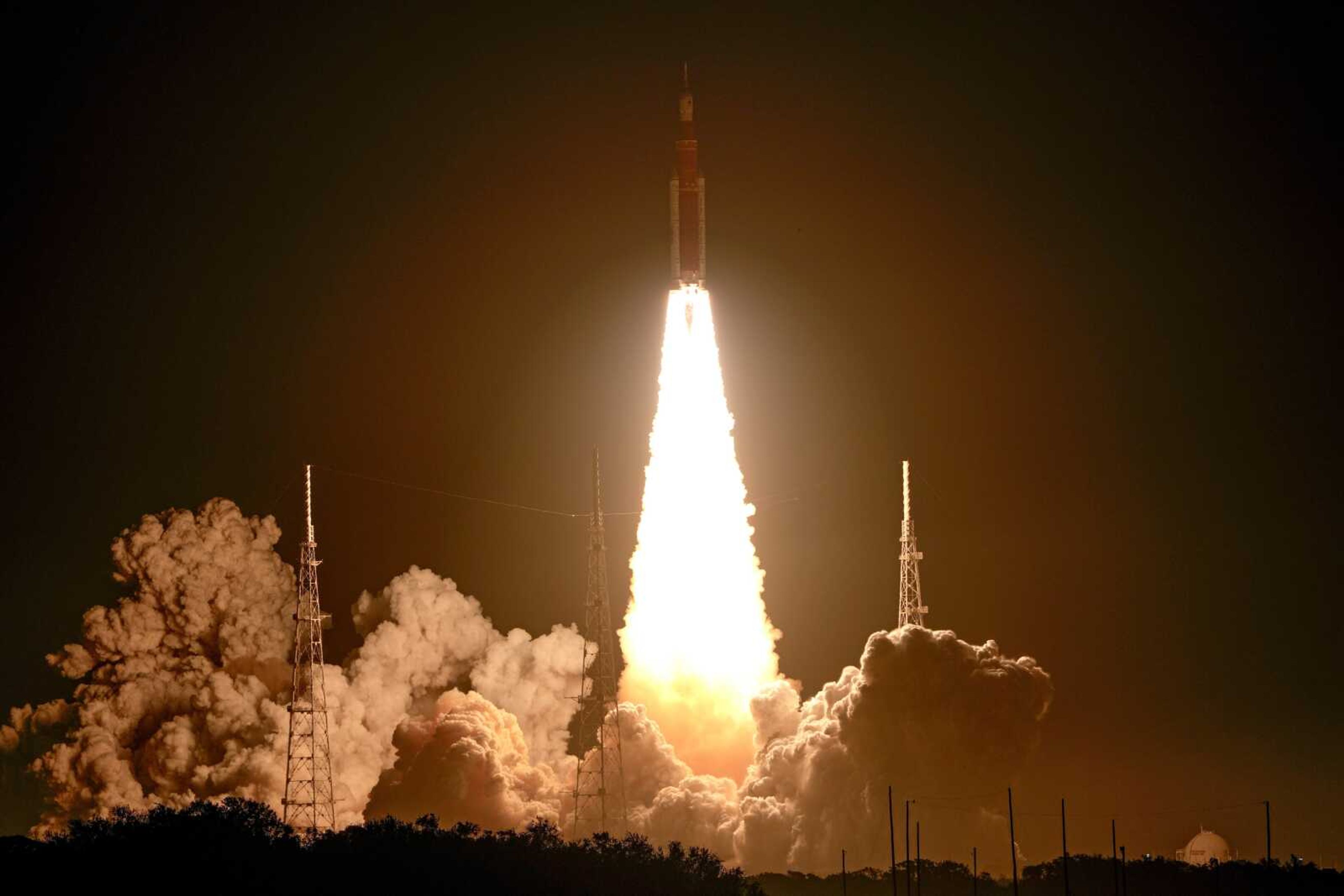 NASA's new moon rocket lifts off Wednesday, Nov. 16, from Launch Pad 39B at Kennedy Space Center in Cape Canaveral, Florida. This launch is the first flight test of the Artemis program.