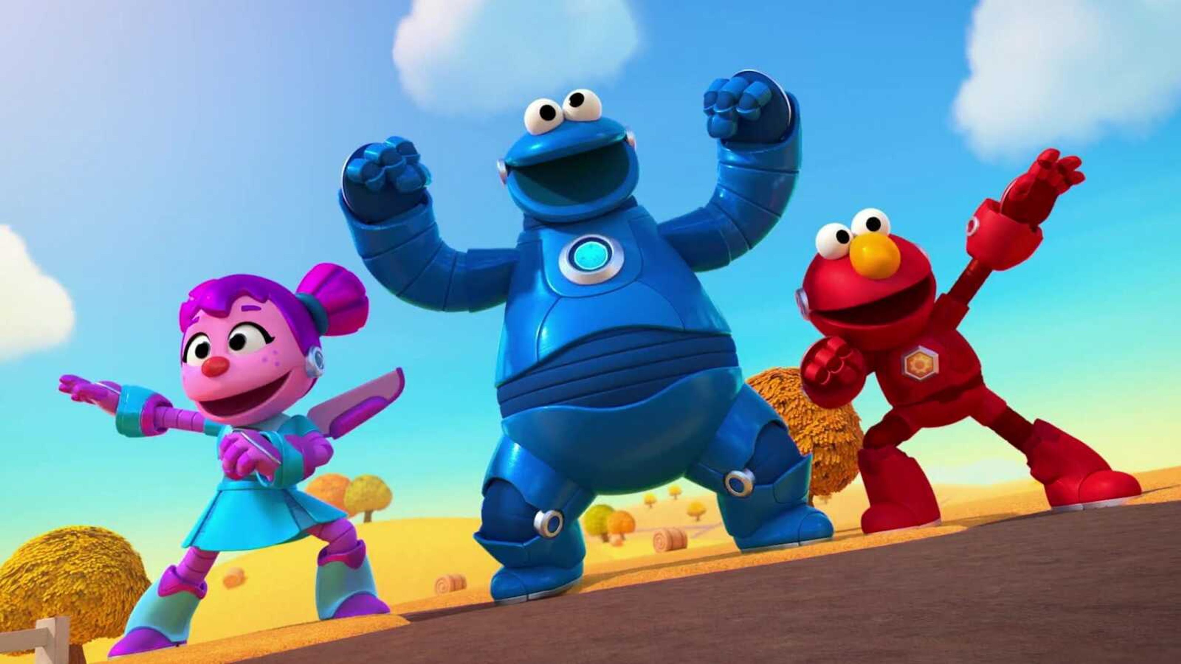 Animated versions of "Sesame Street" characters Abby Cadabby, Cookie Monster and Elmo in a scene from the new CGI-animated show "Mecha Builders." Each 11-minute episode begins with a problem and the trio try a series of fixes, refining their ideas until they find an answer. The lesson is to always plan, test and solve.