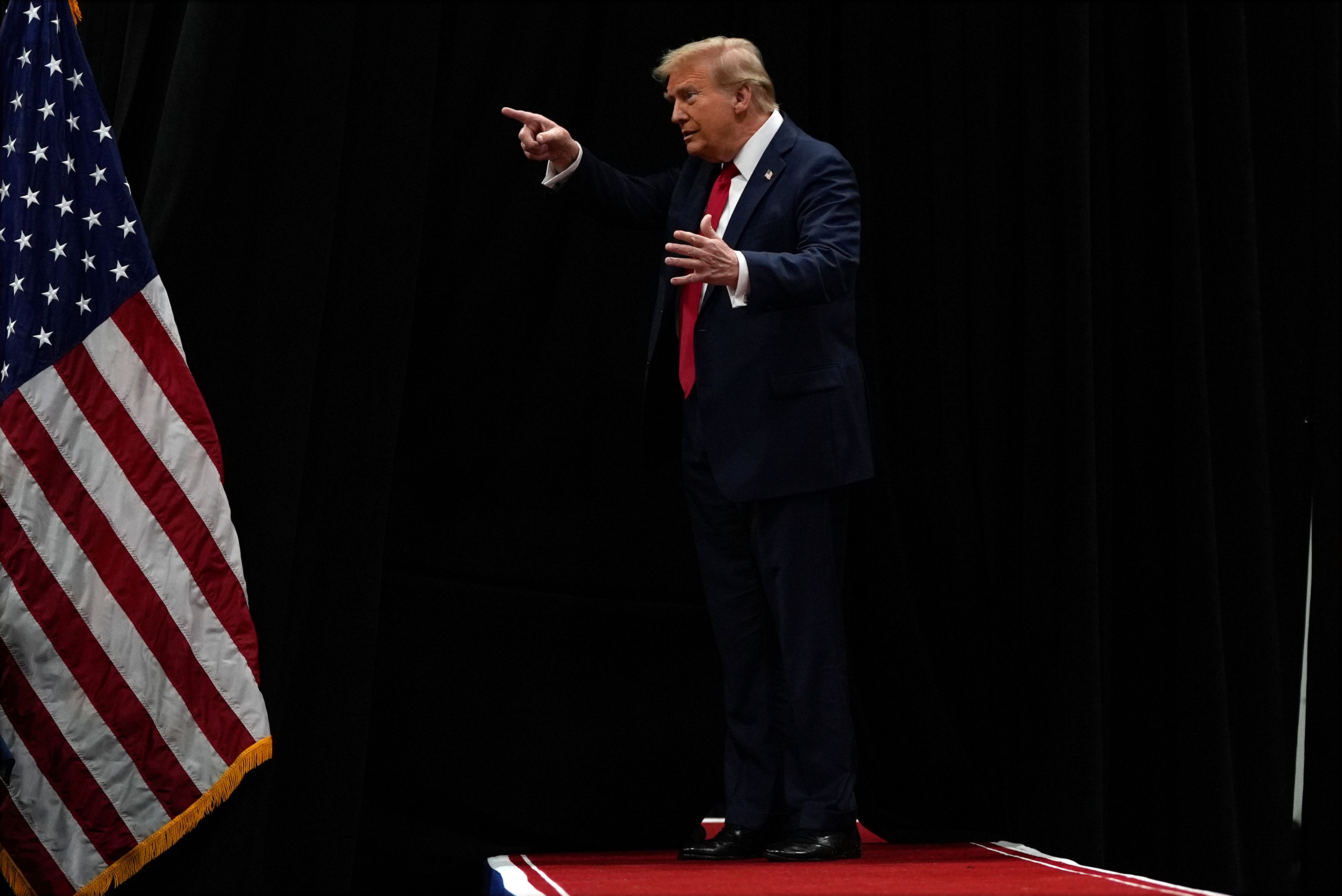 Republican presidential nominee former President Donald Trump arrives at a campaign rally at Riverfront Sports, Wednesday, Oct. 9, 2024, in Scranton, Pa. (AP Photo/Julia Demaree Nikhinson)