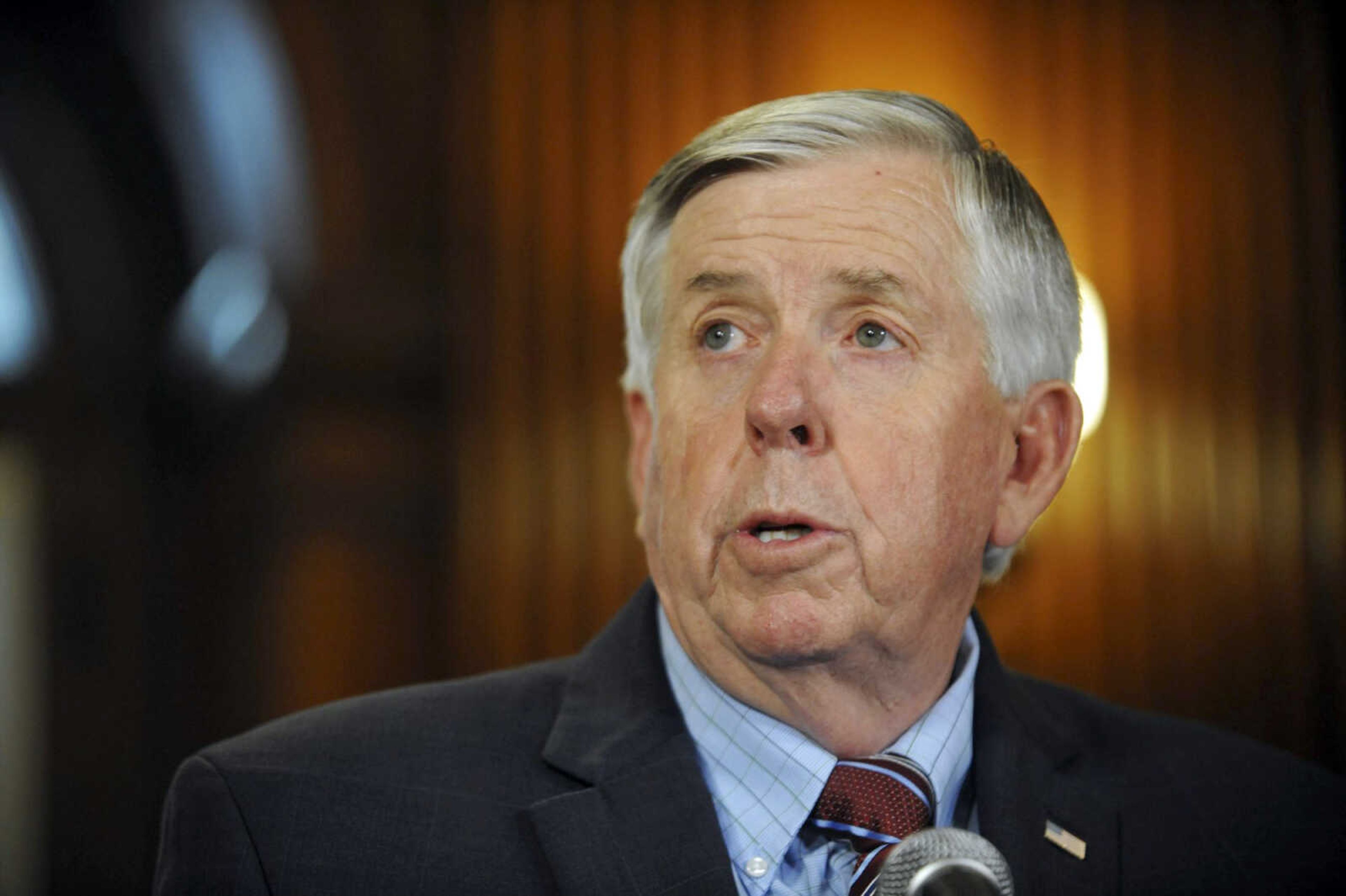 Missouri Gov. Mike Parson addresses the media during a news conference May 29 in his Capitol office in Jefferson City, Missouri.