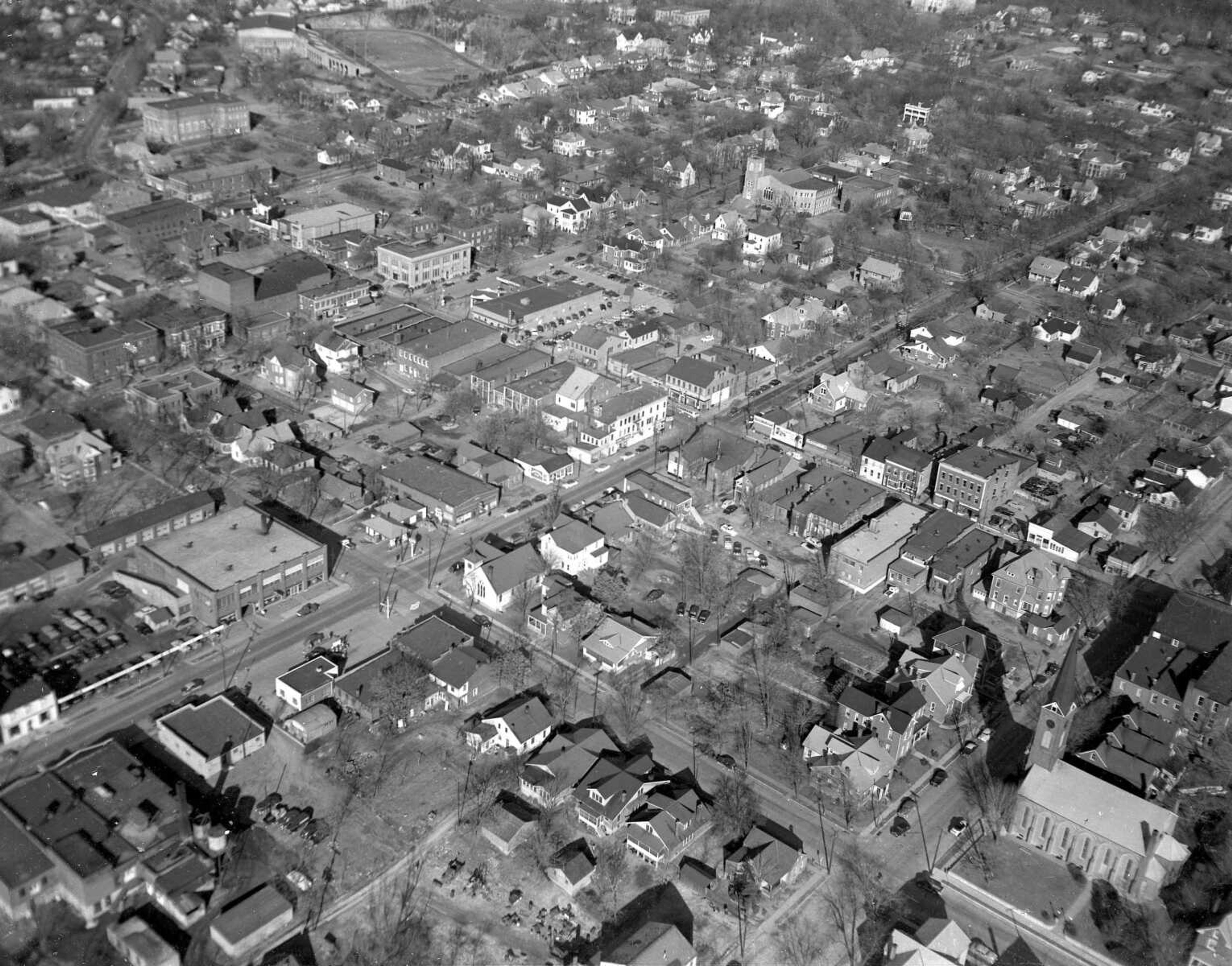 Sprigg Street near Themis. Old Trinity Lutheran Church is at the bottom right.