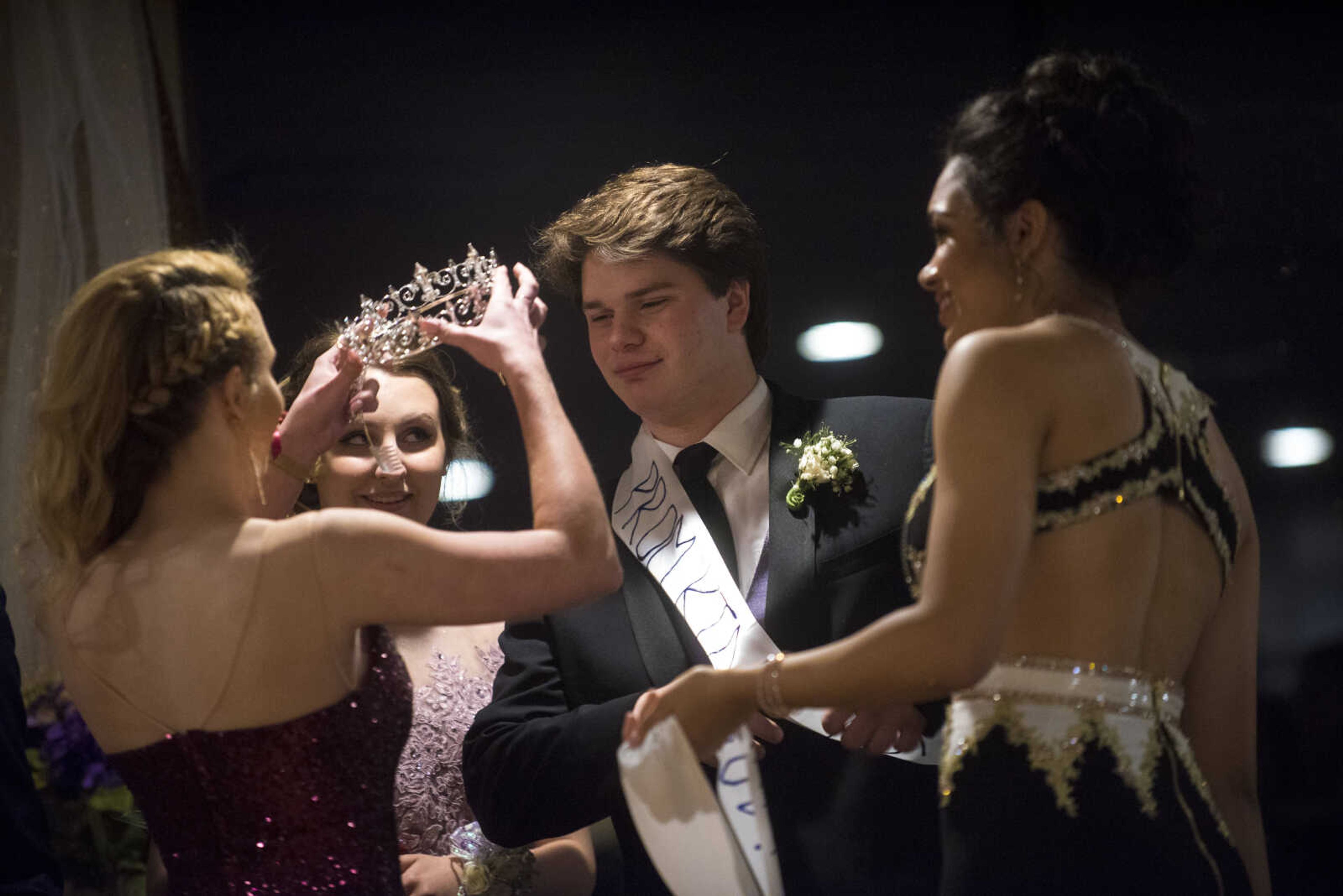 Adam Lichtenegger and Emily Weber are crowned prom King and Queen during the Saxony Lutheran prom Saturday, April 22, 2017 at the Elk's Lodge in Cape Girardeau.