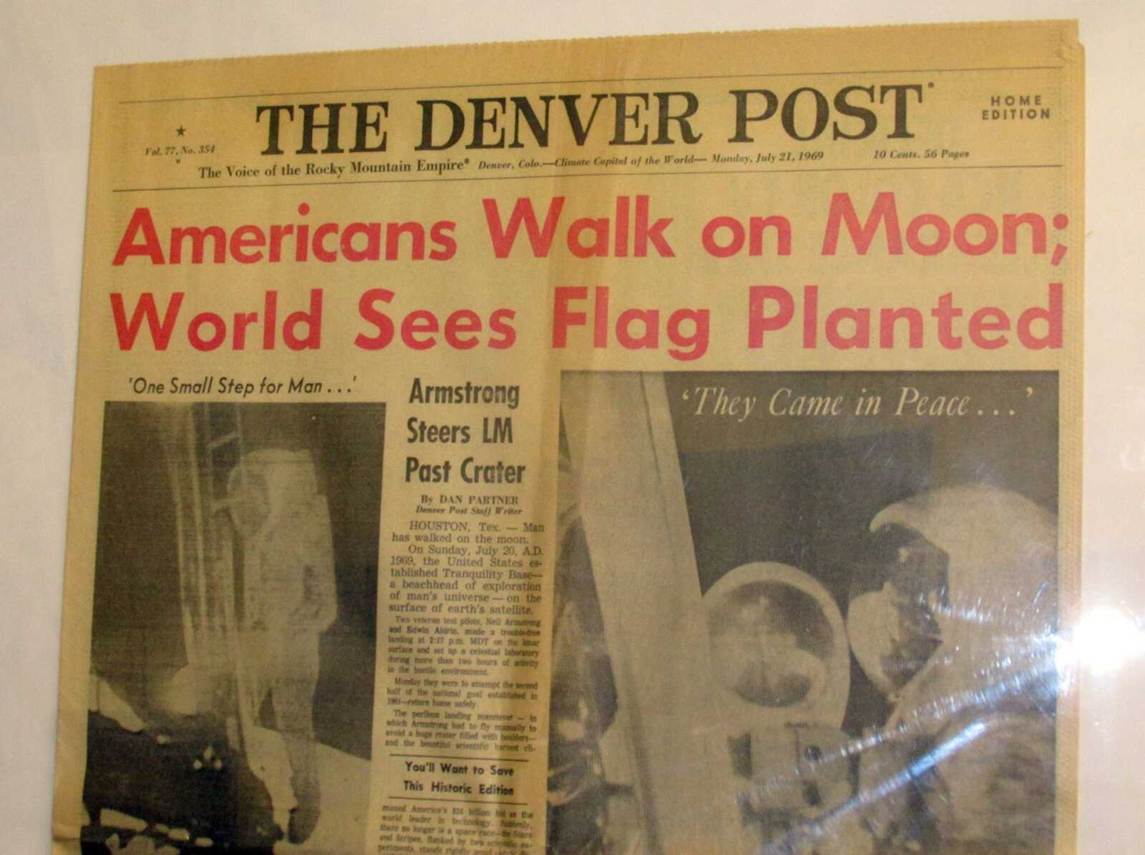 An issue of The Denver Post from July 21, 1969, is seen at the Union County Museum in Cobden, Illinois.