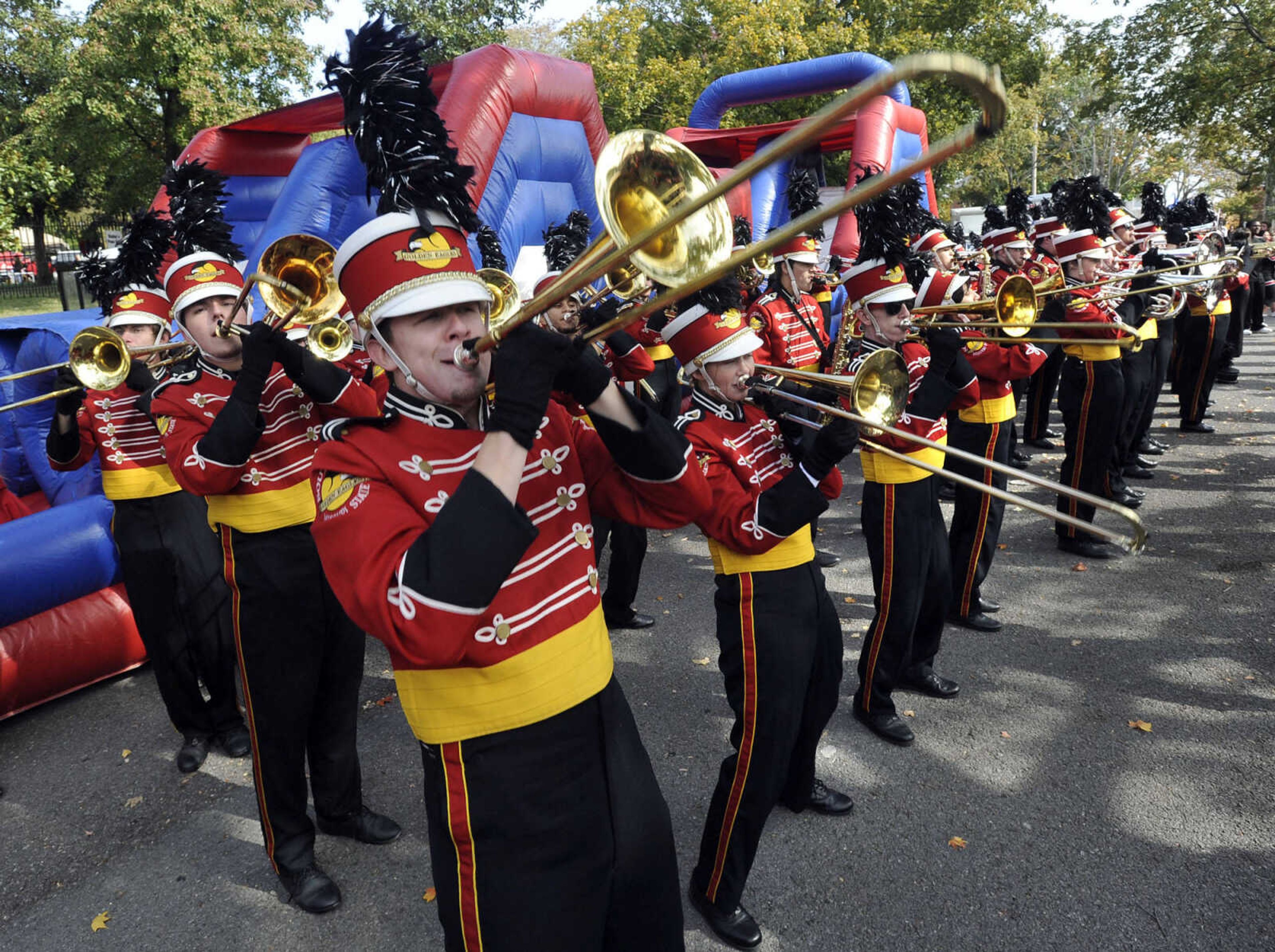 The Golden Eagles Marching Band plays before the homecoming game with Eastern Kentucky on Saturday, Oct. 26, 2013.