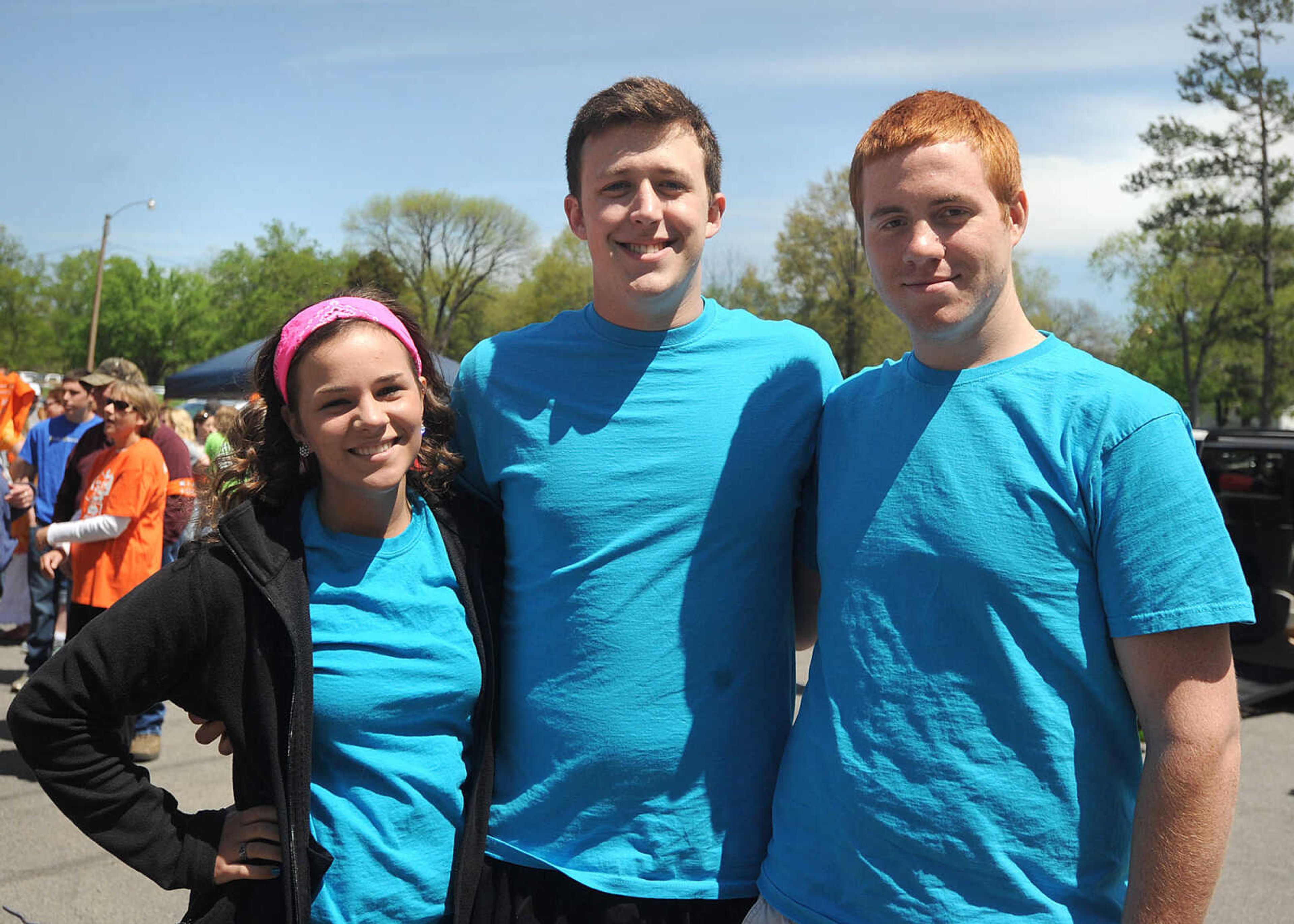 LAURA SIMON ~ lsimon@semissourian.com

Mackenzie Hobeck, left, Brandon Rarey, center and Brandon Cockerham pose for a photo Sunday afternoon, April 21, 2013 during the 25th annual Walk MS at Capaha Park.