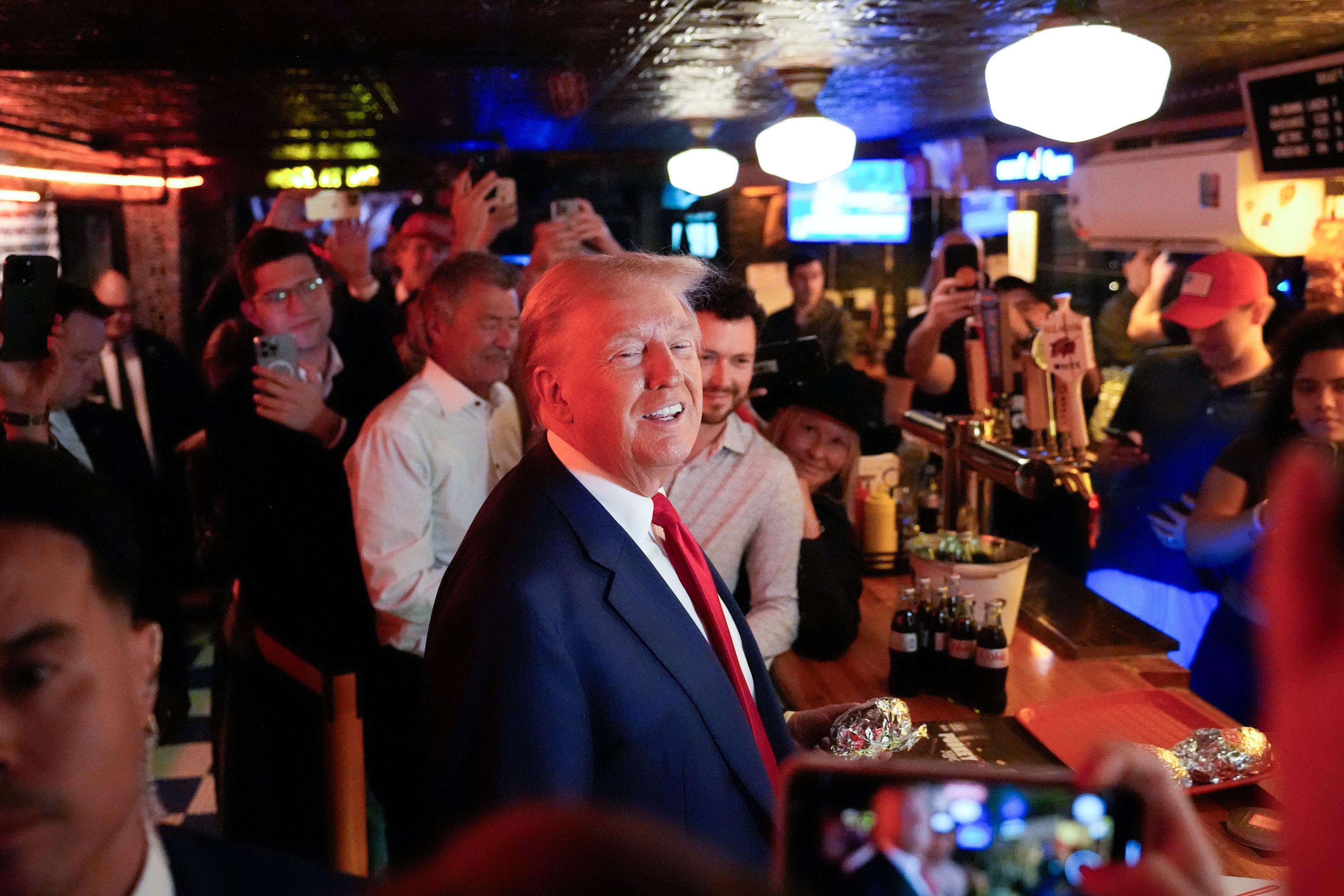 Republican presidential nominee former President Donald Trump makes a campaign stop at Pubkey Bar and Media House, Wednesday, Sept.18, 2024, in New York. (AP Photo/Alex Brandon)