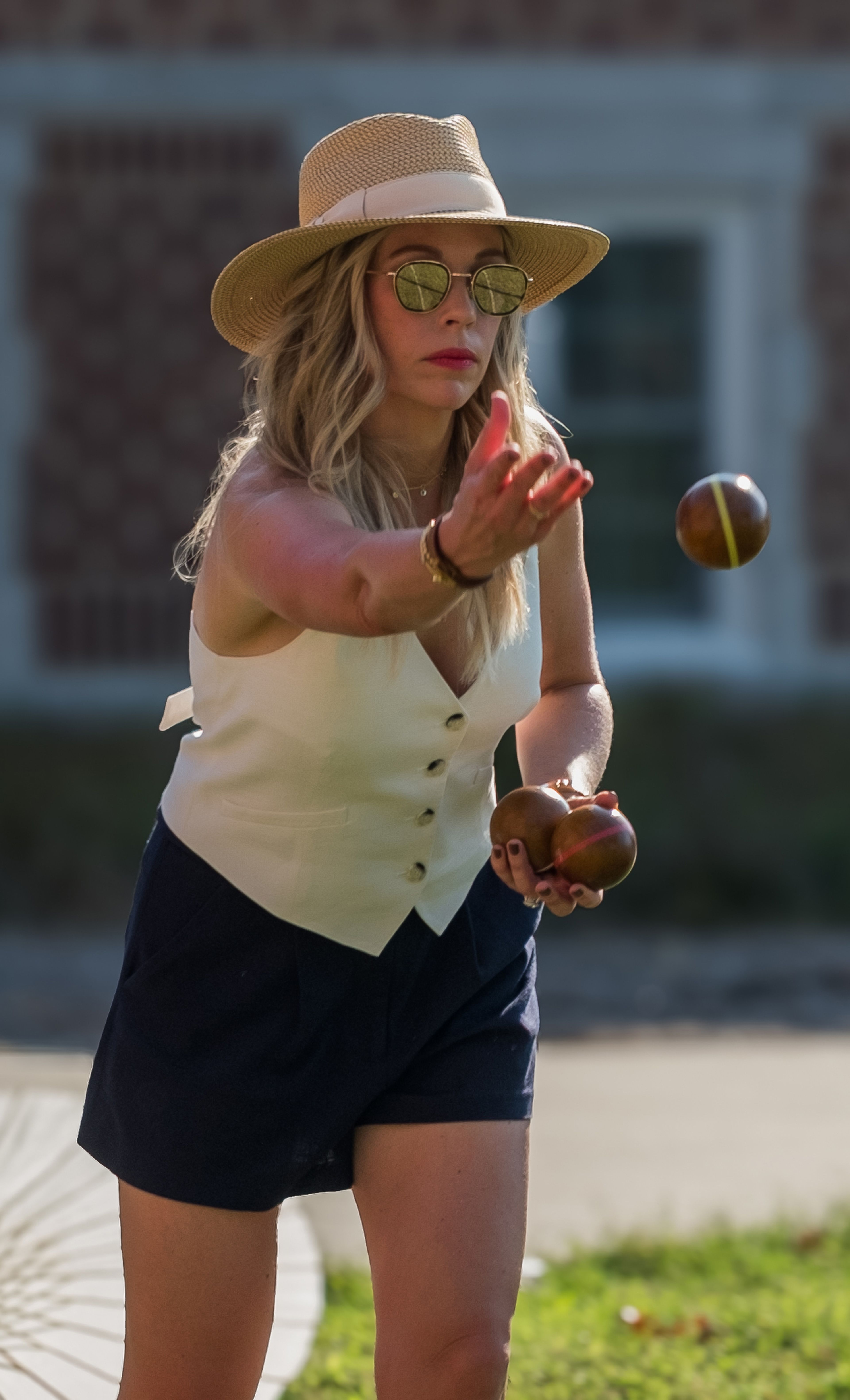 Megan Miller of Cape Girardeau takes her shot during a Pétanque match.