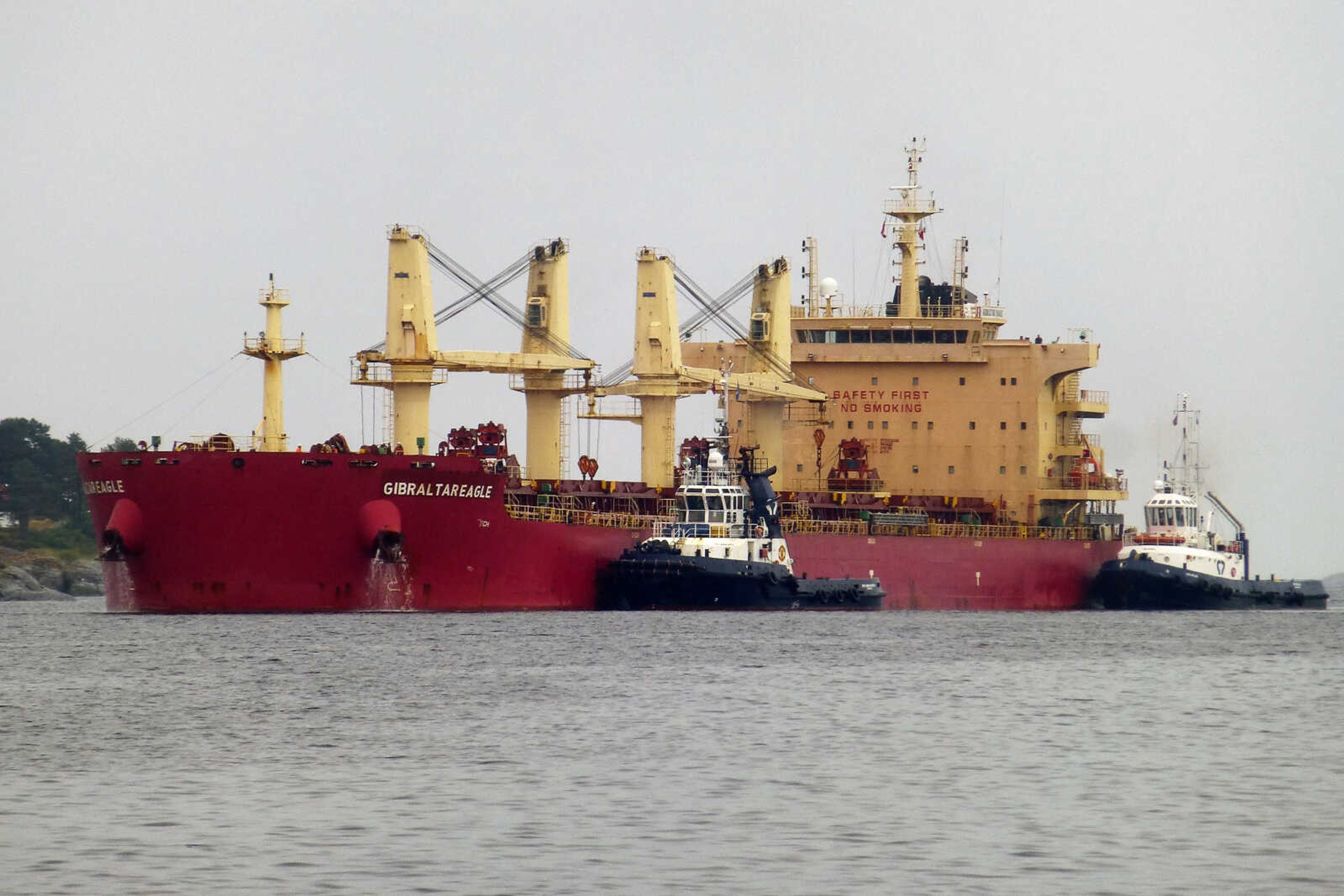 The bulk carrier Gibraltar Eagle is seen June 29 off Kristiansand, Norway. Houthi rebels fired a missile striking the U.S.-owned ship Monday, just off the coast of Yemen in the Gulf of Aden, less than a day after they launched an anti-ship cruise missile toward an American destroyer in the Red Sea.