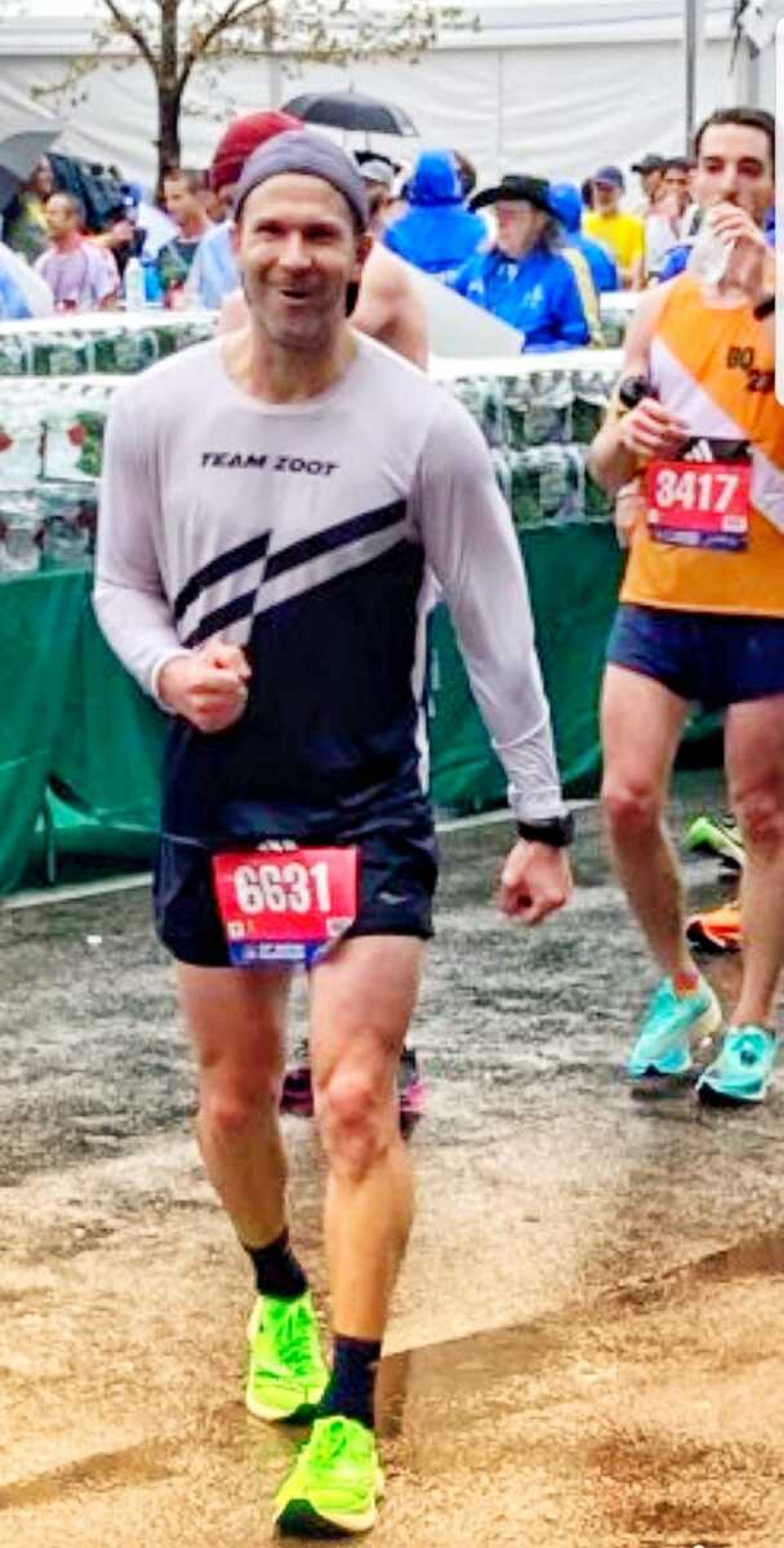 Scott Wensler of Jackson competed Monday, April 17, in the 127th Boston Marathon, finishing the rainy 26.2-mile race in 3 hours, 1 minute and 57 seconds. Wensler finished No. 4,608 out of 27,024 competitors overall, both men and women.