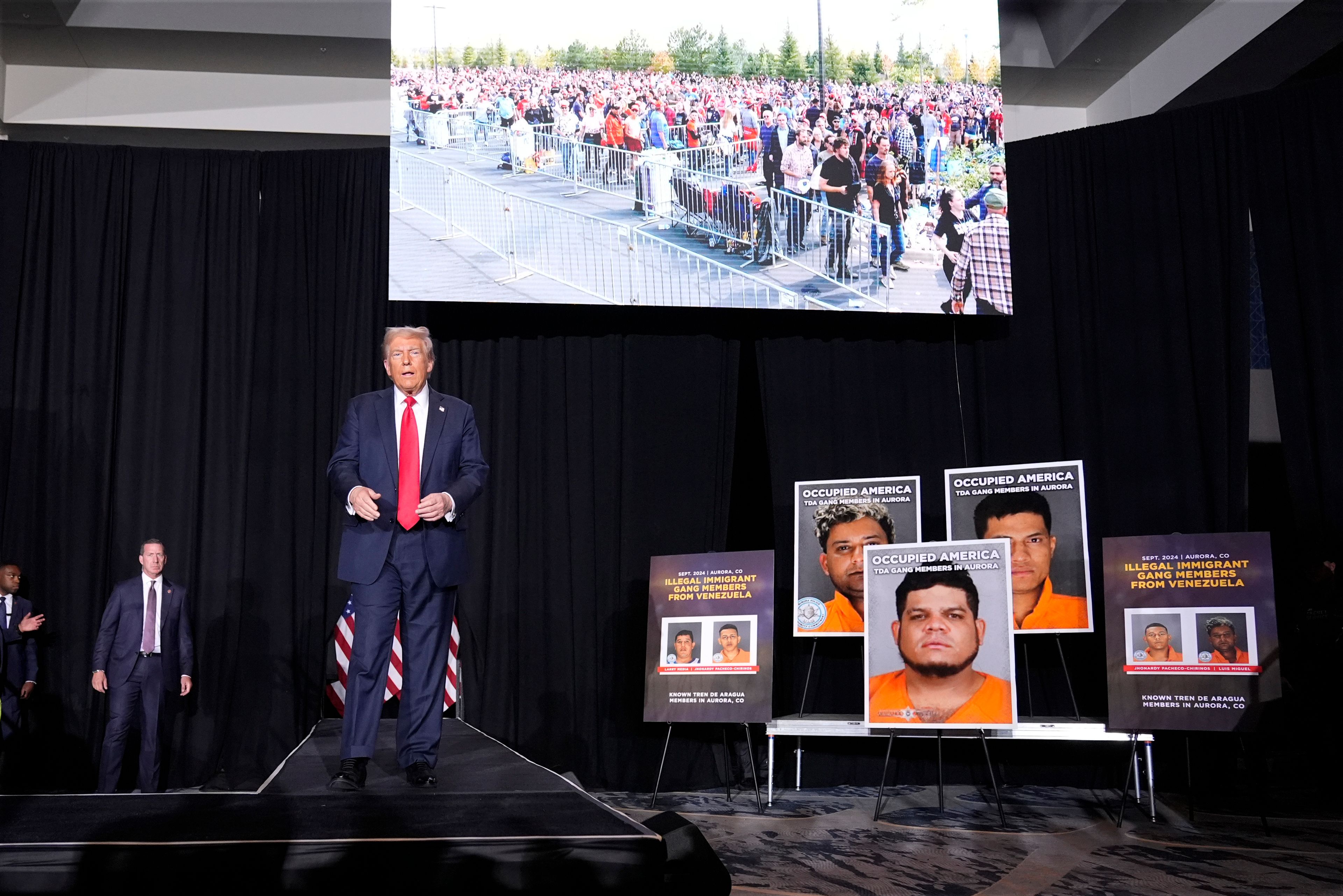 Republican presidential nominee former President Donald Trump arrives for a campaign rally at the Gaylord Rockies Resort & Convention Center, Friday, Oct. 11, 2024, in Aurora, Colo. (AP Photo/Alex Brandon)