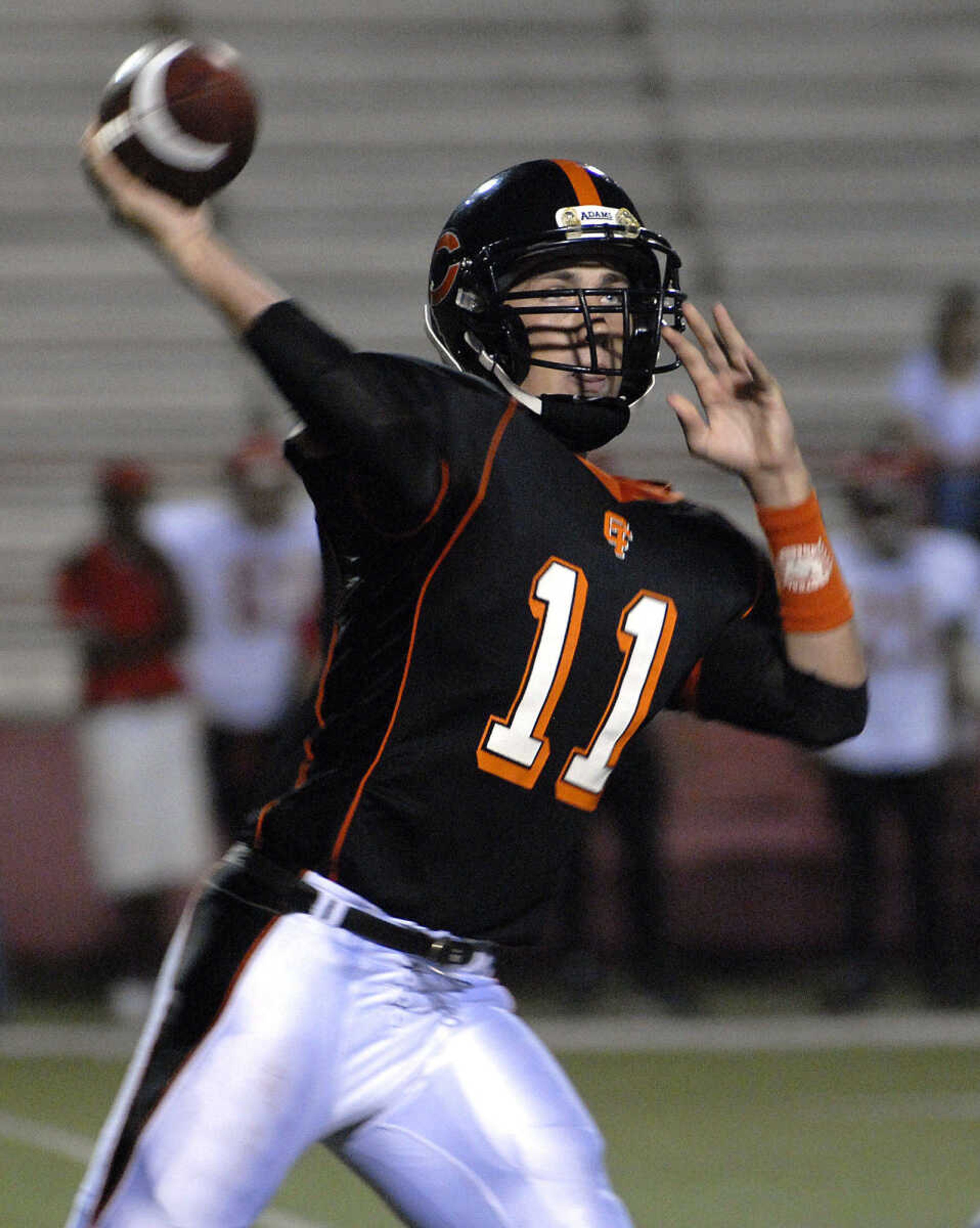 FRED LYNCH ~ flynch@semissourian.com
Central quarterback Andrew Williams passes against Sikeston during the first quarter Thursday at Houck Stadium.